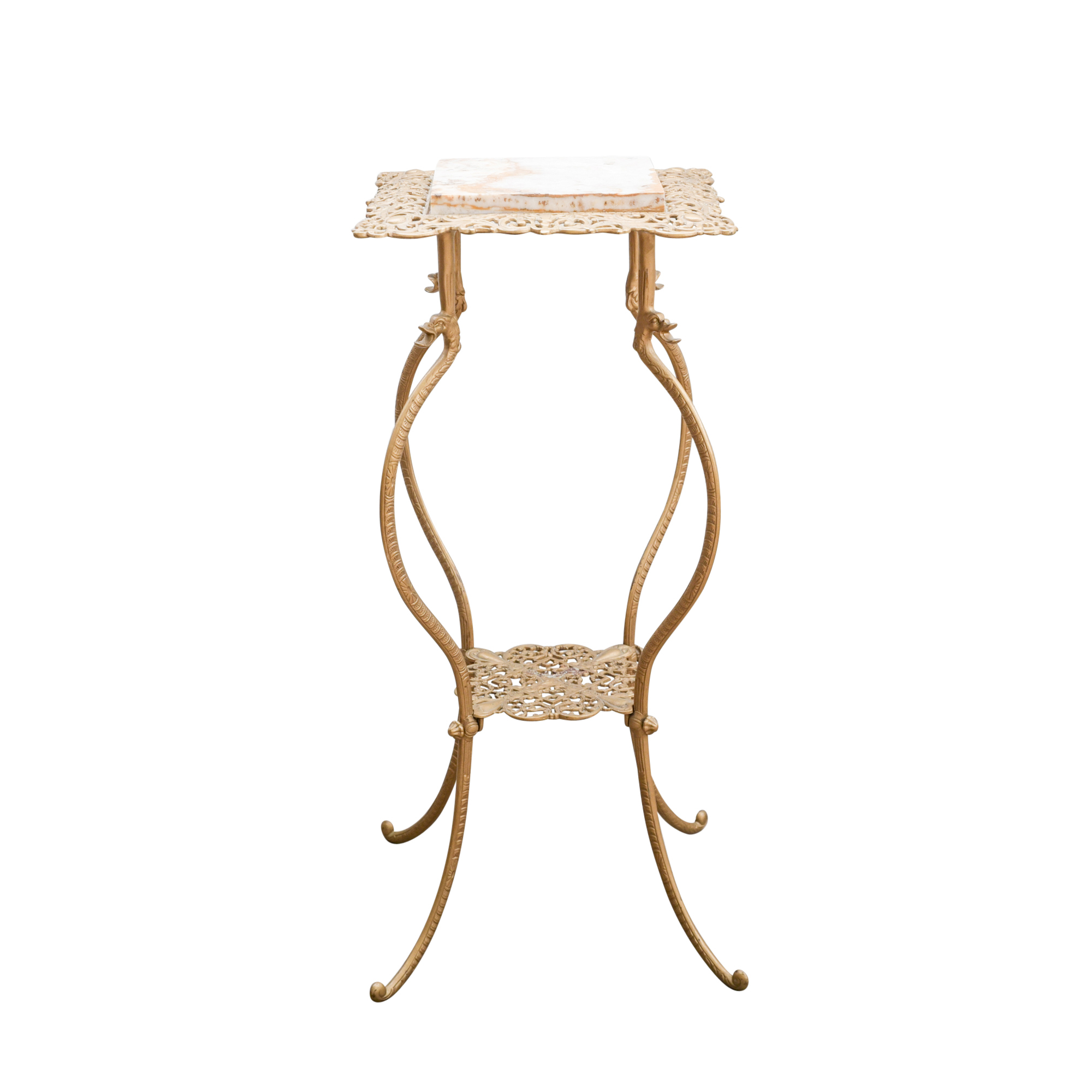 Antique Cast Metal and Onyx Plant Stand