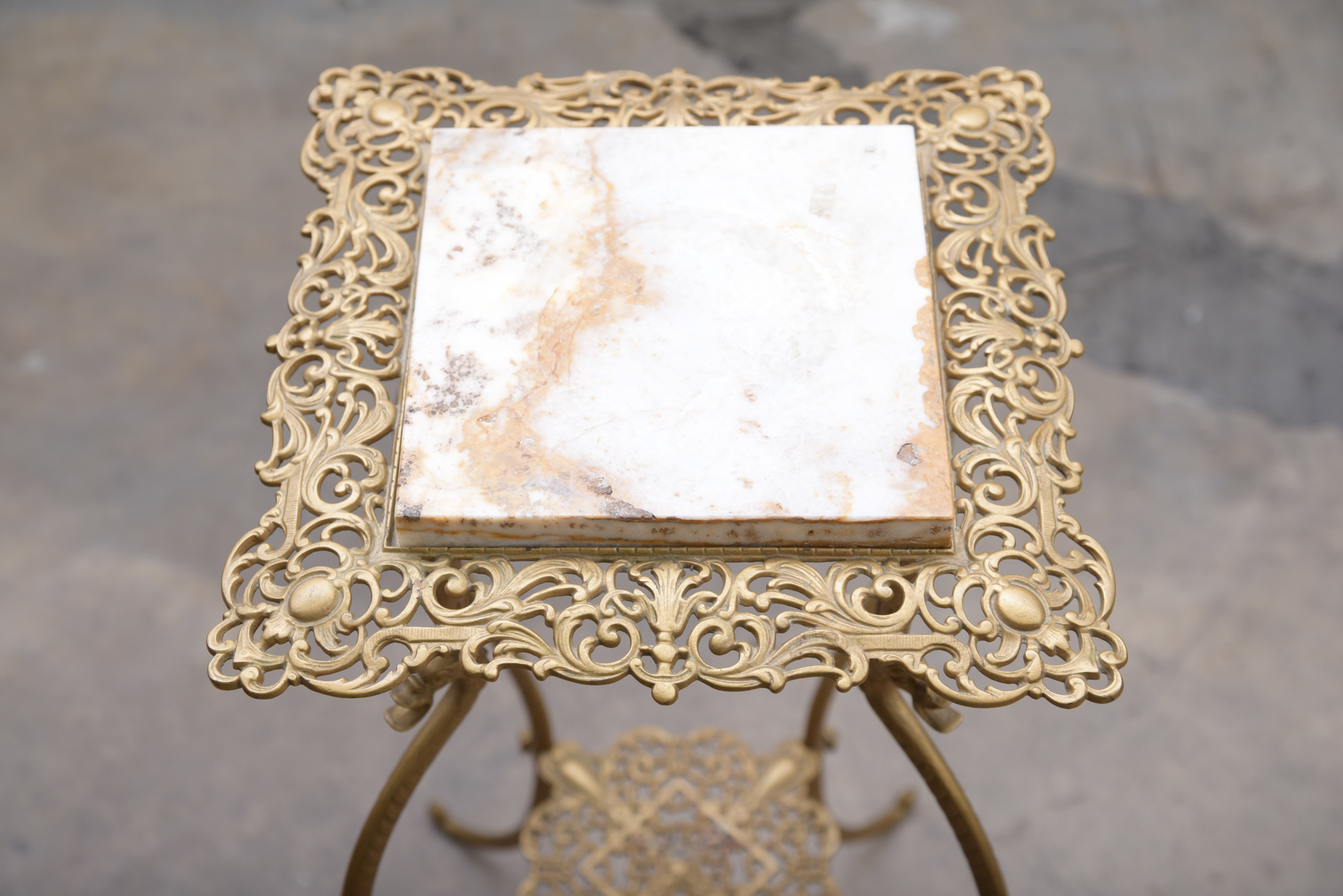 Antique Cast Metal and Onyx Plant Stand