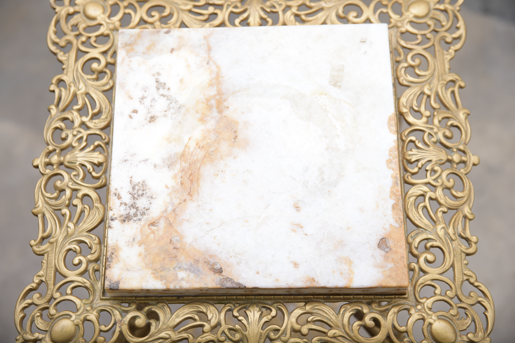 Antique Cast Metal and Onyx Plant Stand