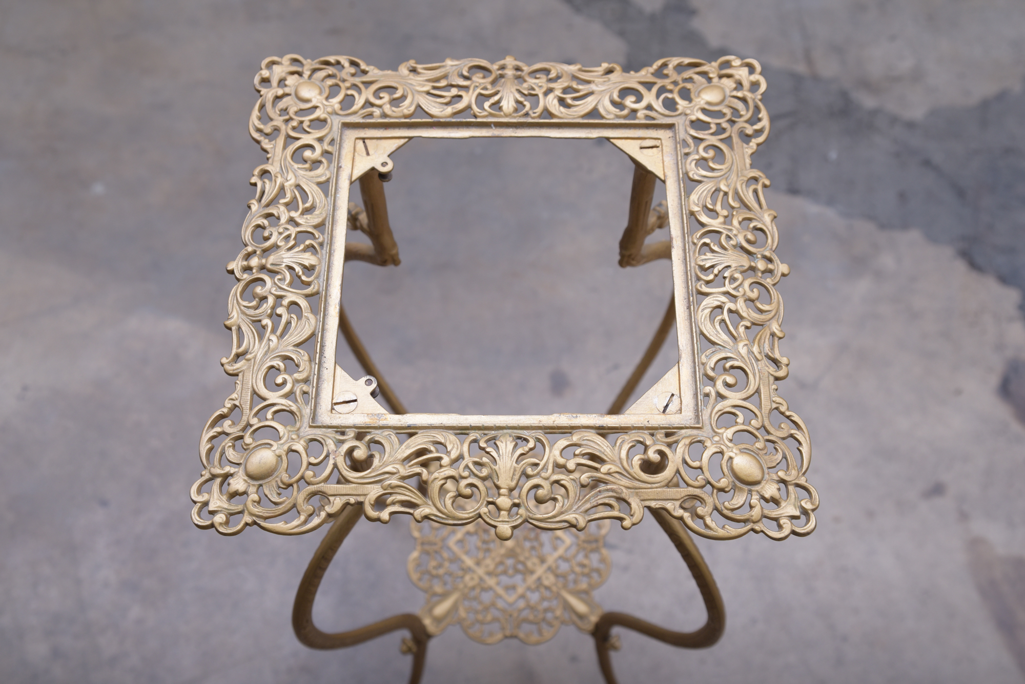 Antique Cast Metal and Onyx Plant Stand