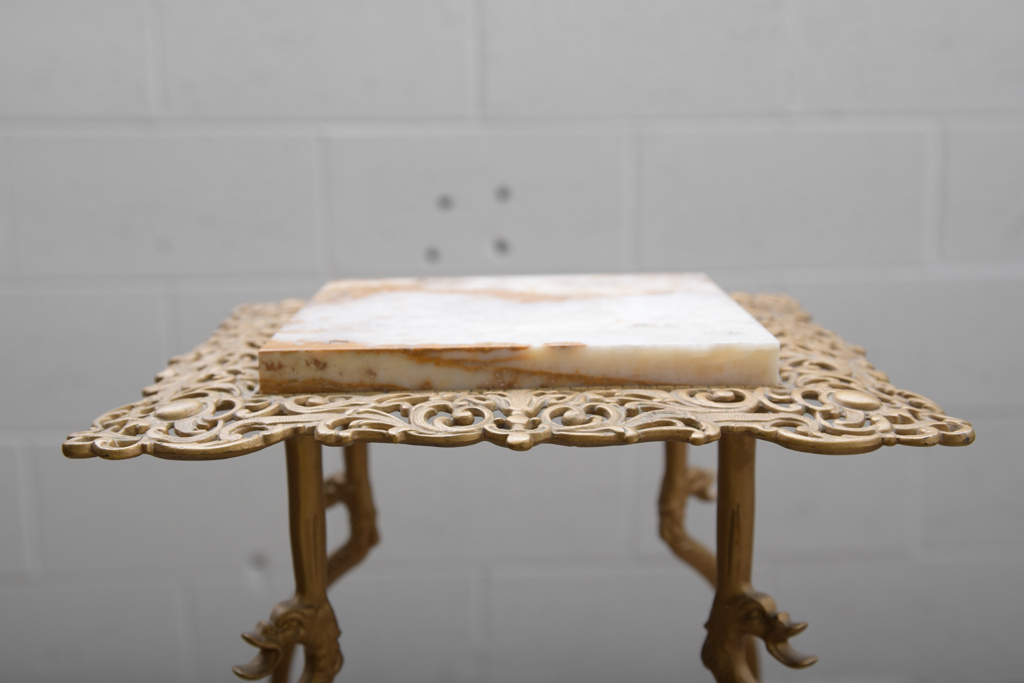 Antique Cast Metal and Onyx Plant Stand