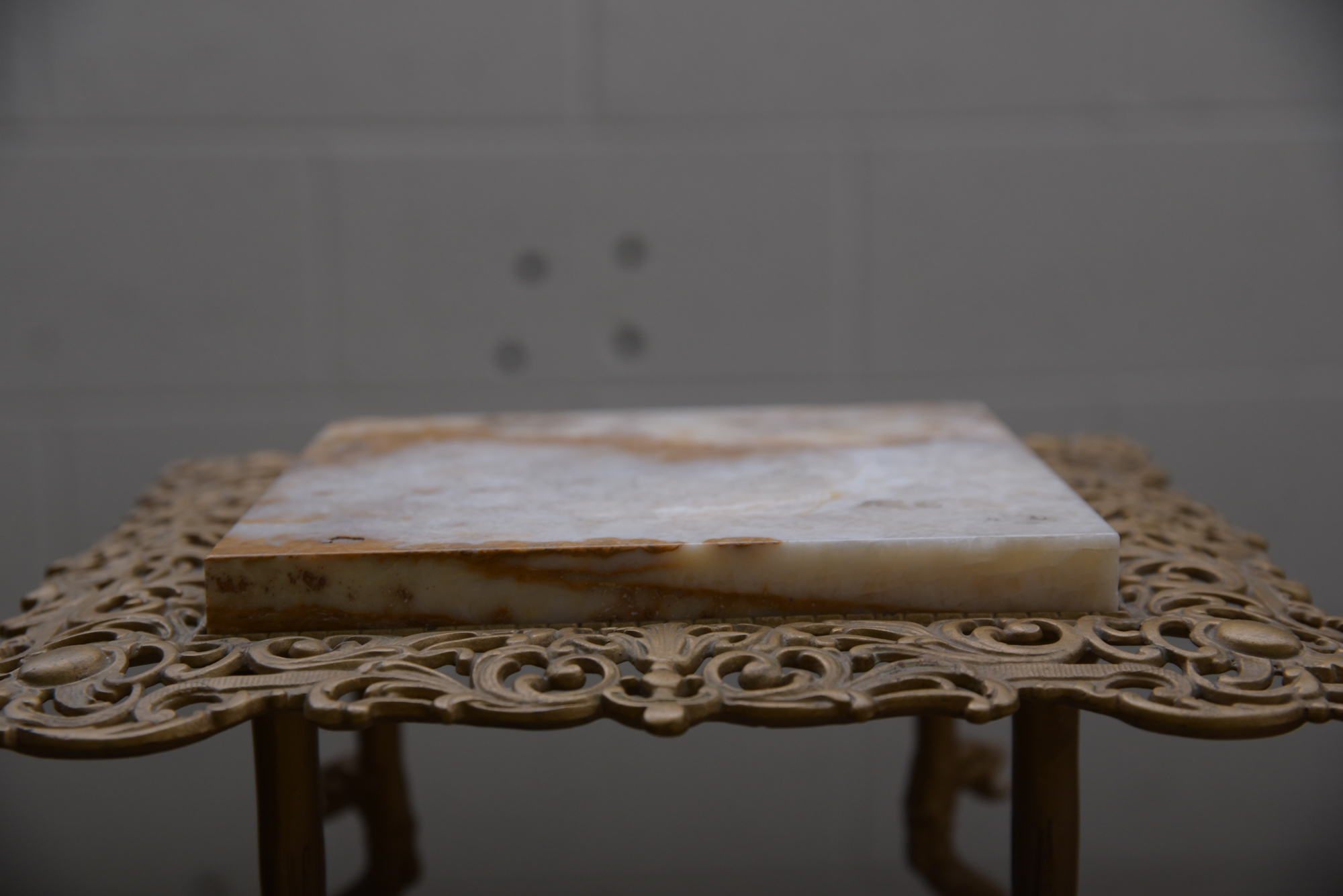 Antique Cast Metal and Onyx Plant Stand