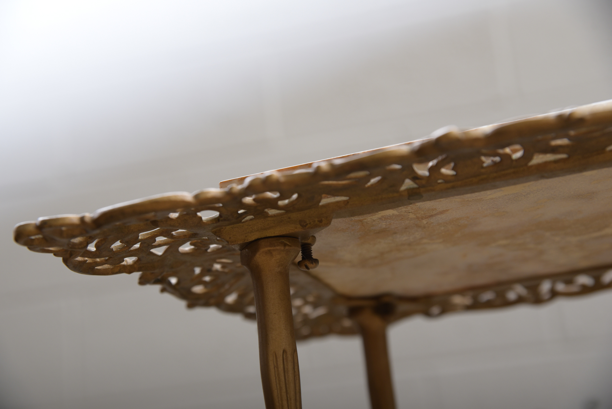 Antique Cast Metal and Onyx Plant Stand