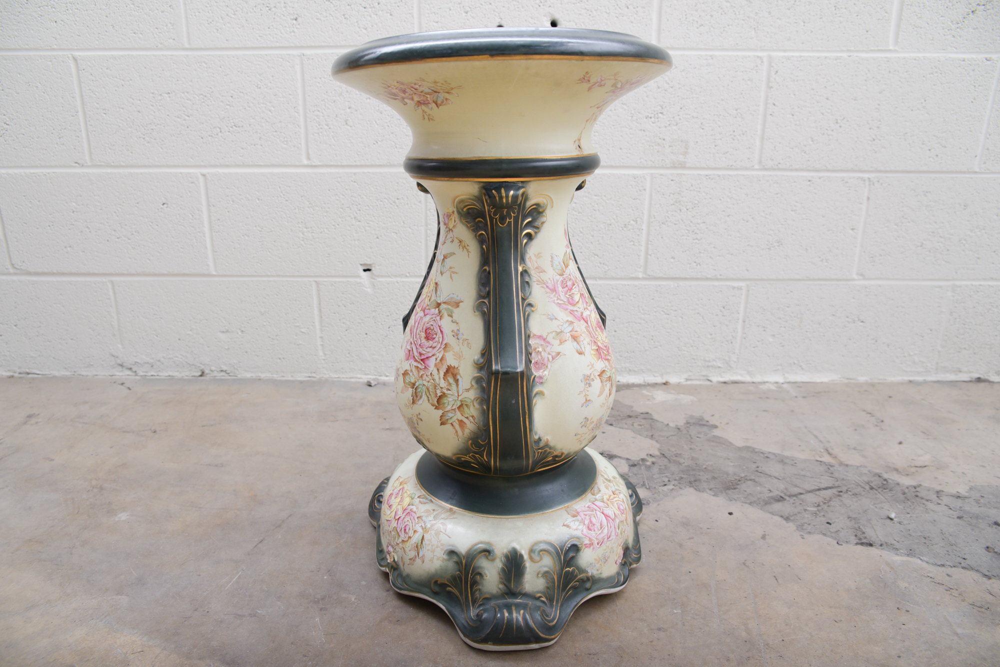 Vintage Glazed Porcelain Pedestal Stand