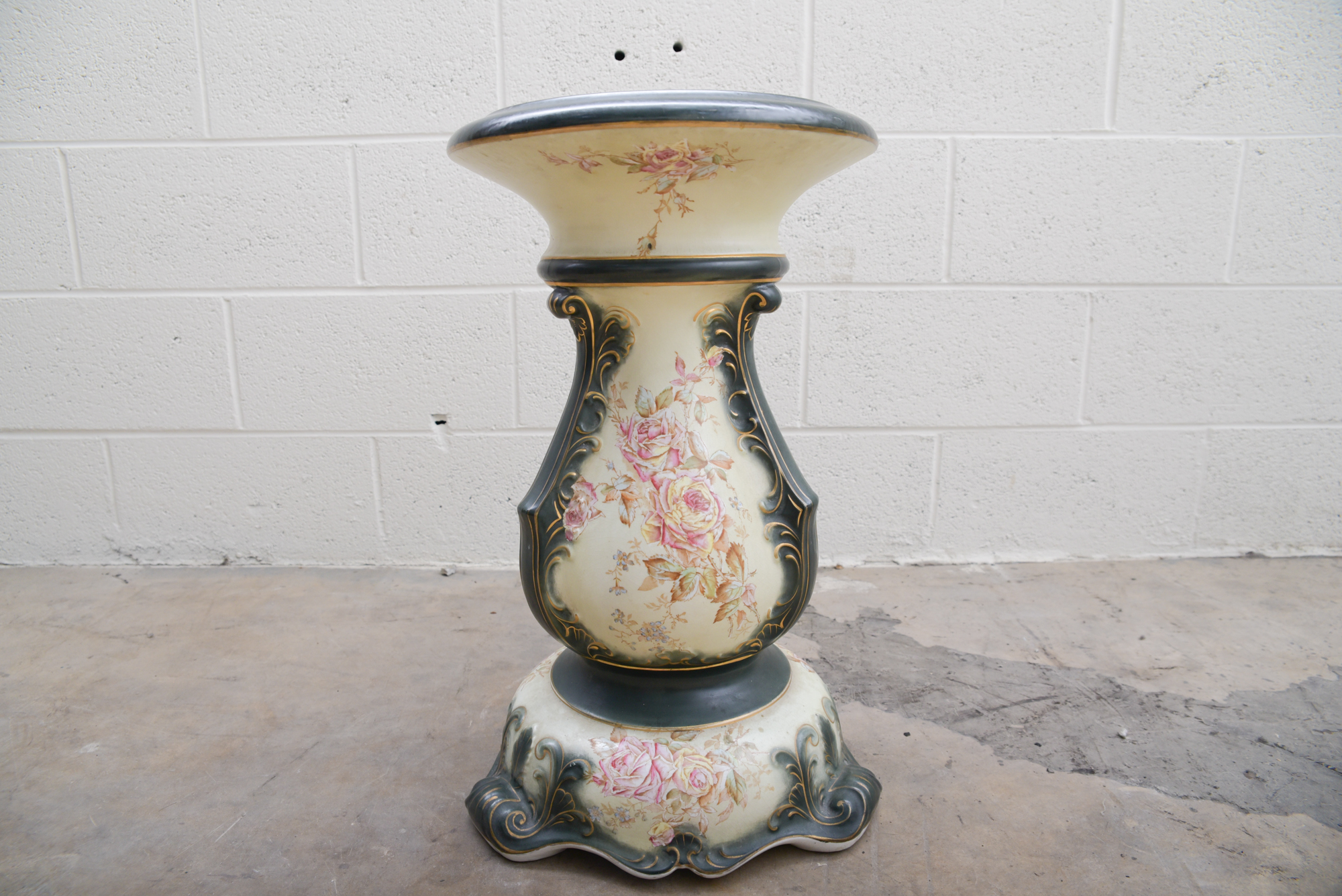 Vintage Glazed Porcelain Pedestal Stand