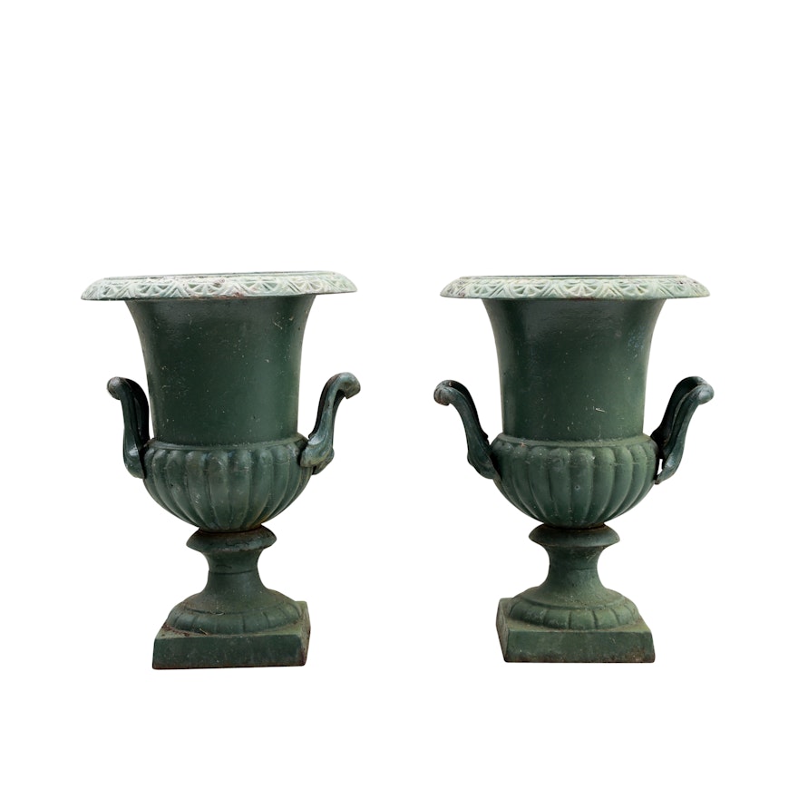 Green Painted Classical Style Cast Iron Planters