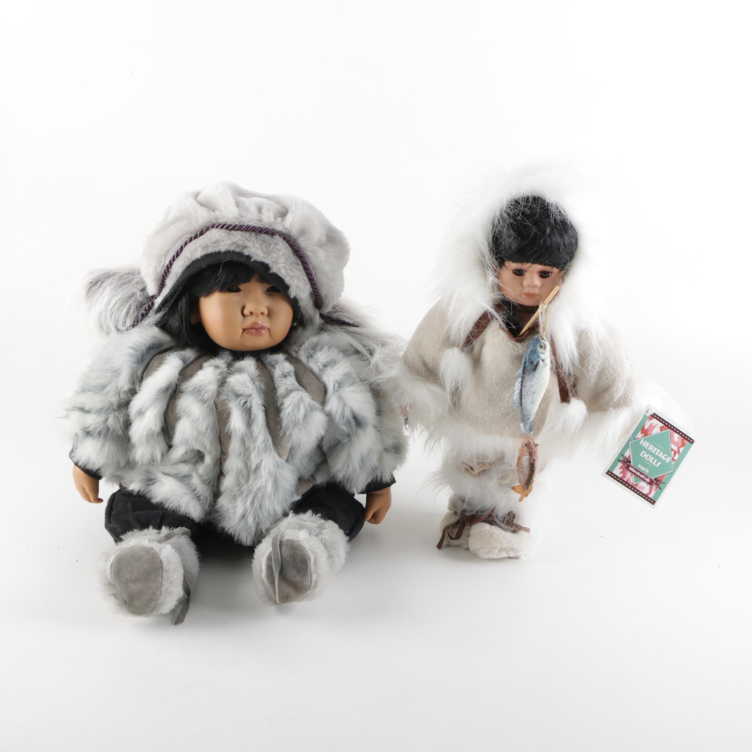 Götz "Carlos" Vinyl Dribble Doll and Heritage Porcelain Innuit Style Doll