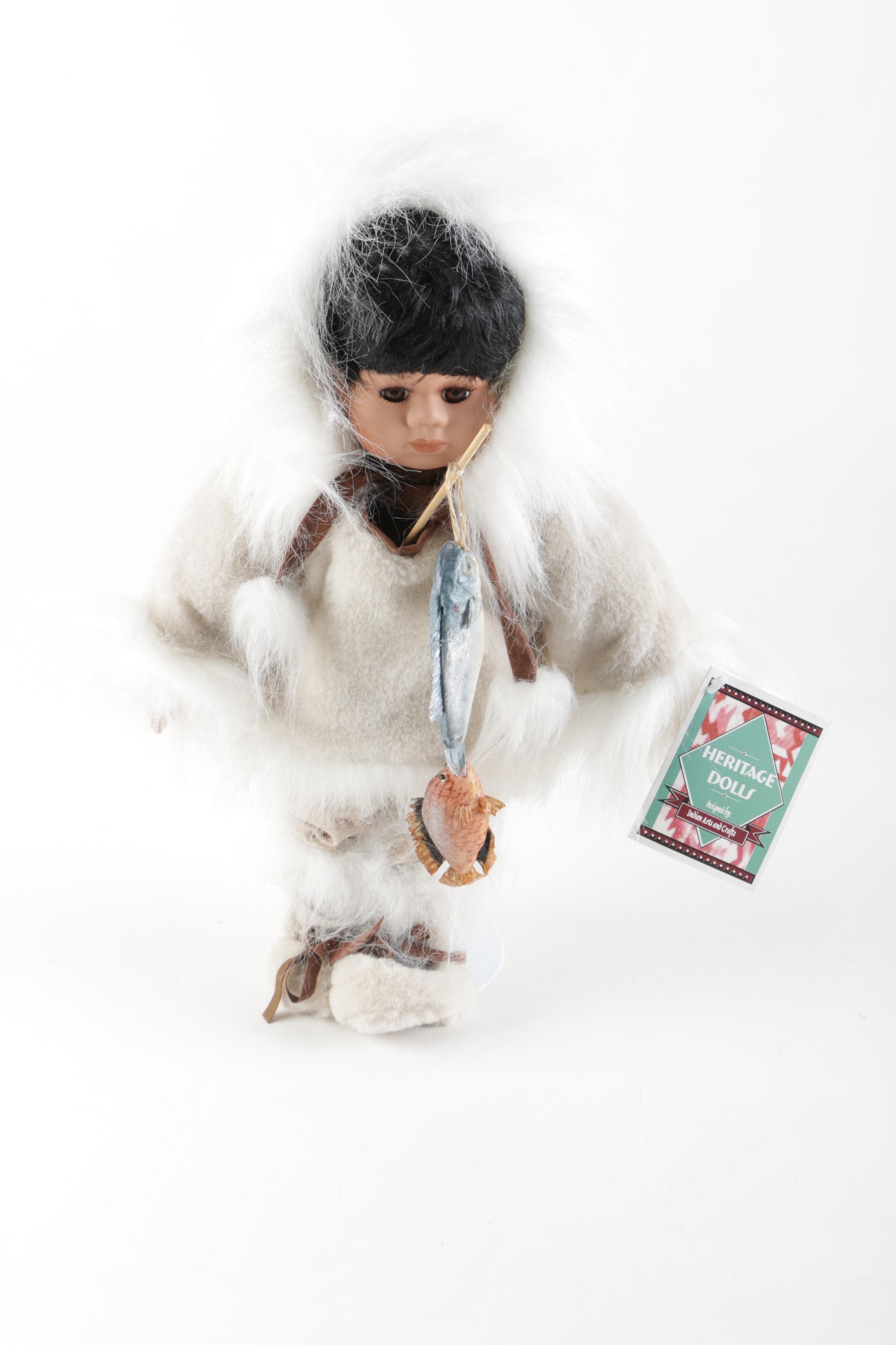 Götz "Carlos" Vinyl Dribble Doll and Heritage Porcelain Innuit Style Doll