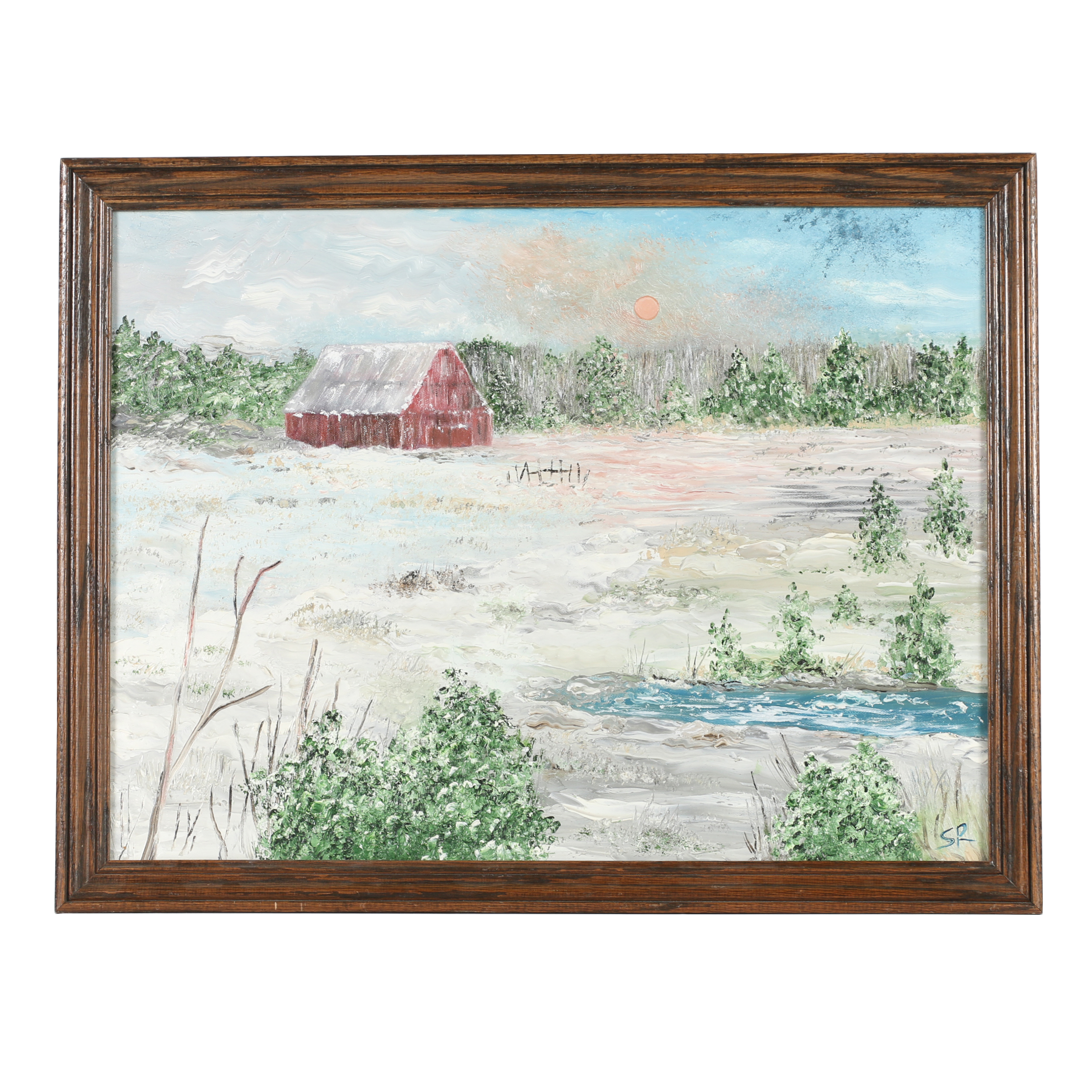 Oil Painting of Landscape with Barn