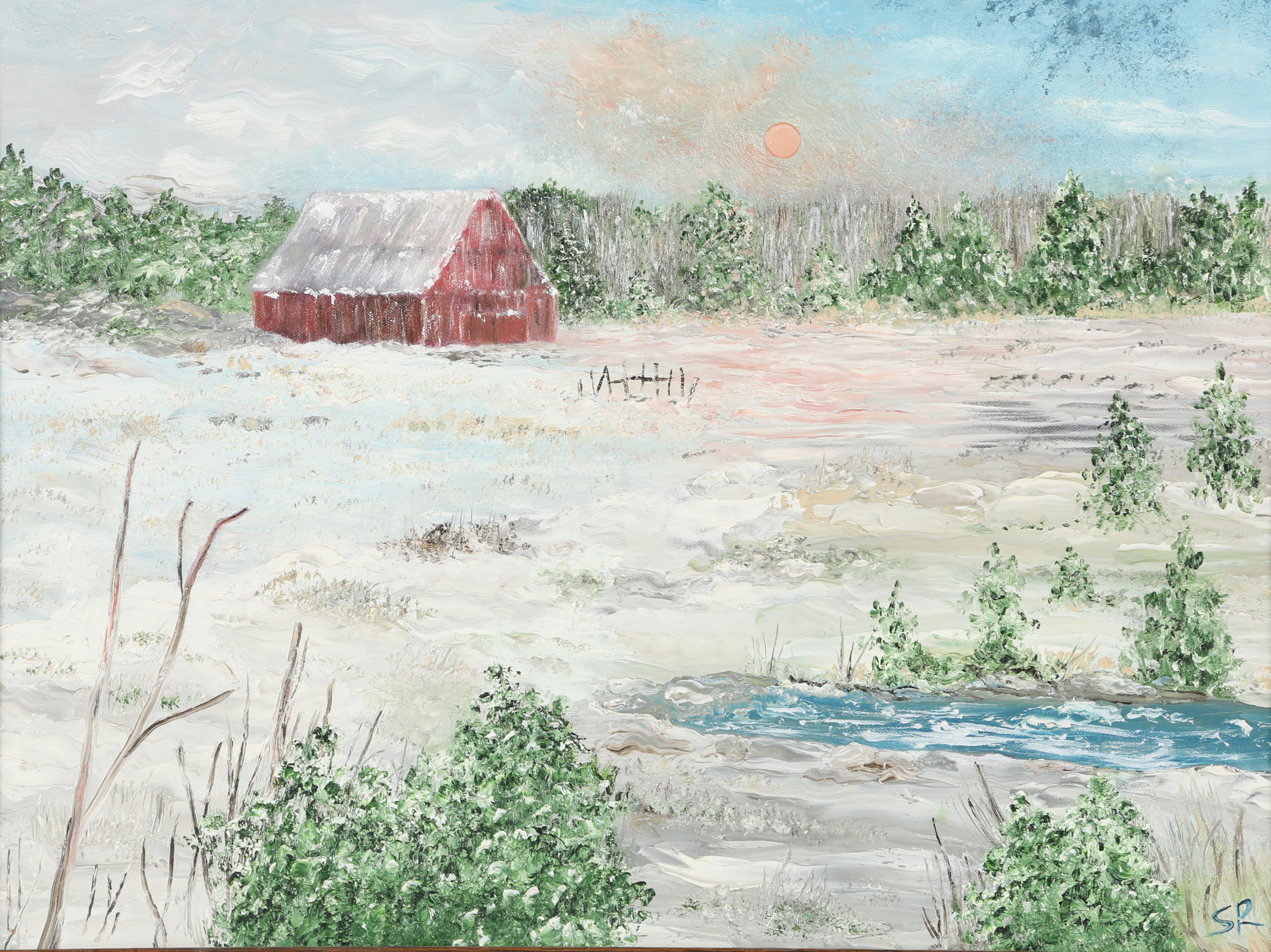 Oil Painting of Landscape with Barn