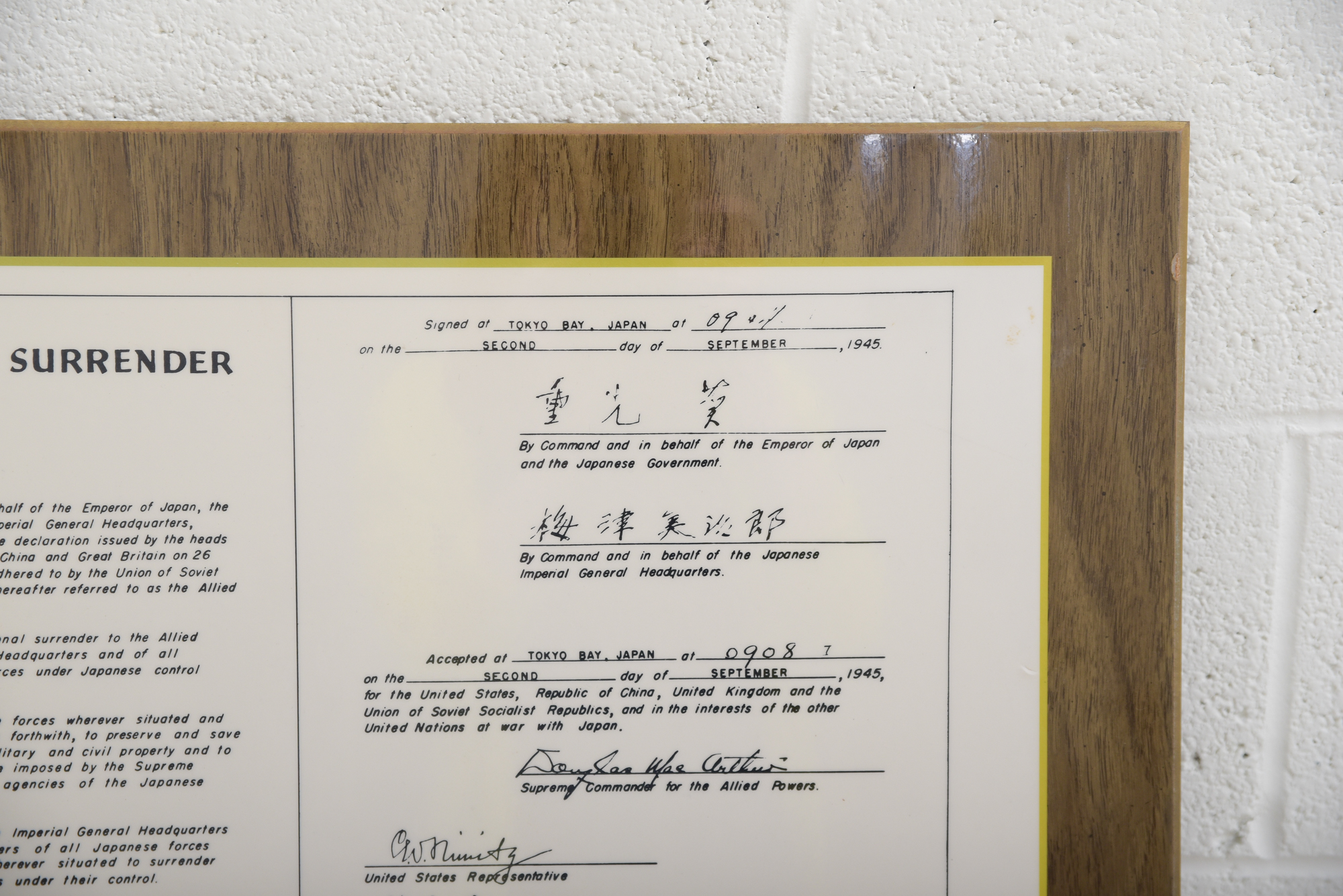 WWII Japanese Instrument of Surrender Reproduction Document