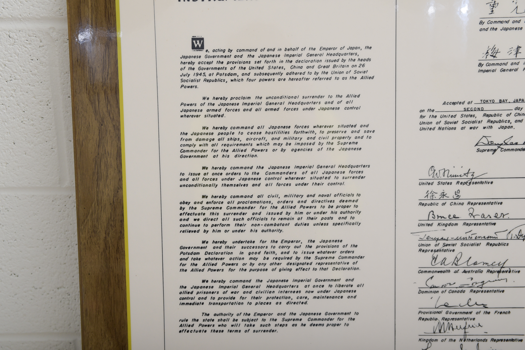 WWII Japanese Instrument of Surrender Reproduction Document