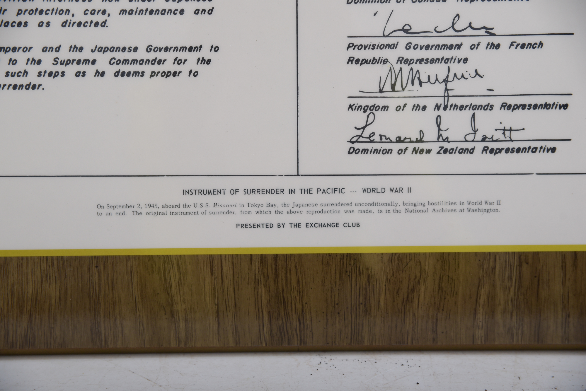 WWII Japanese Instrument of Surrender Reproduction Document
