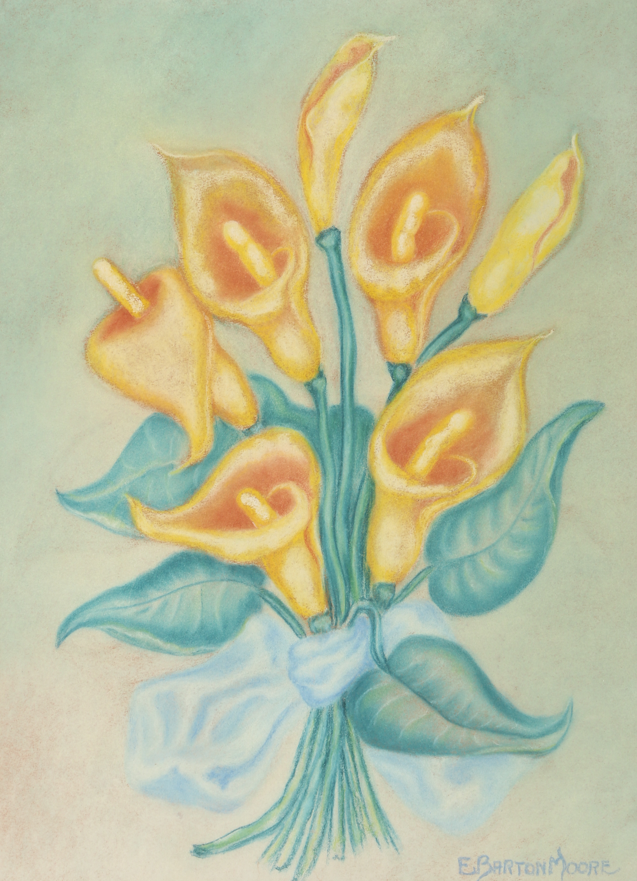 E. Barton Moore Pastel Drawing of Flowers