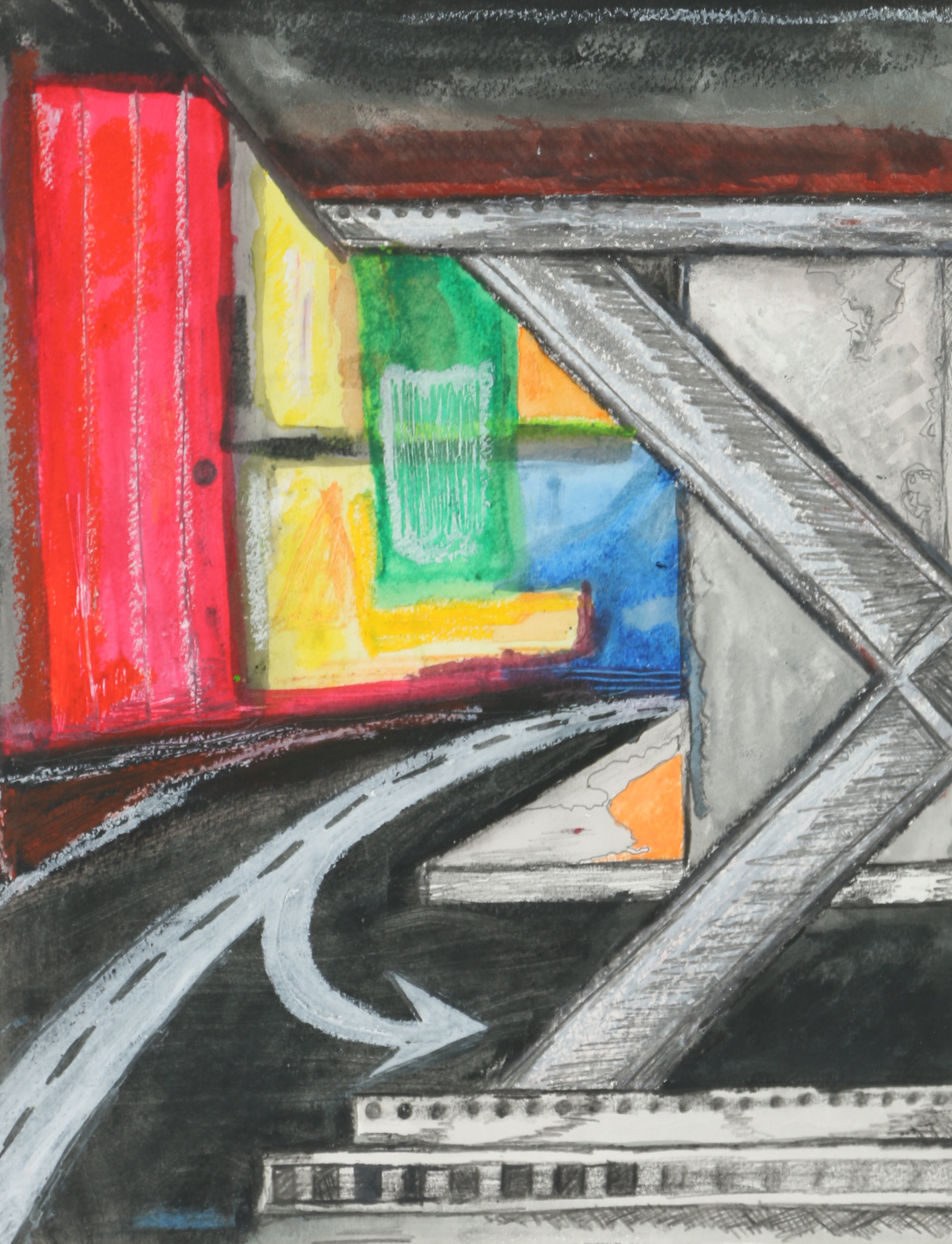 Mixed Media Painting "Red Doorway"