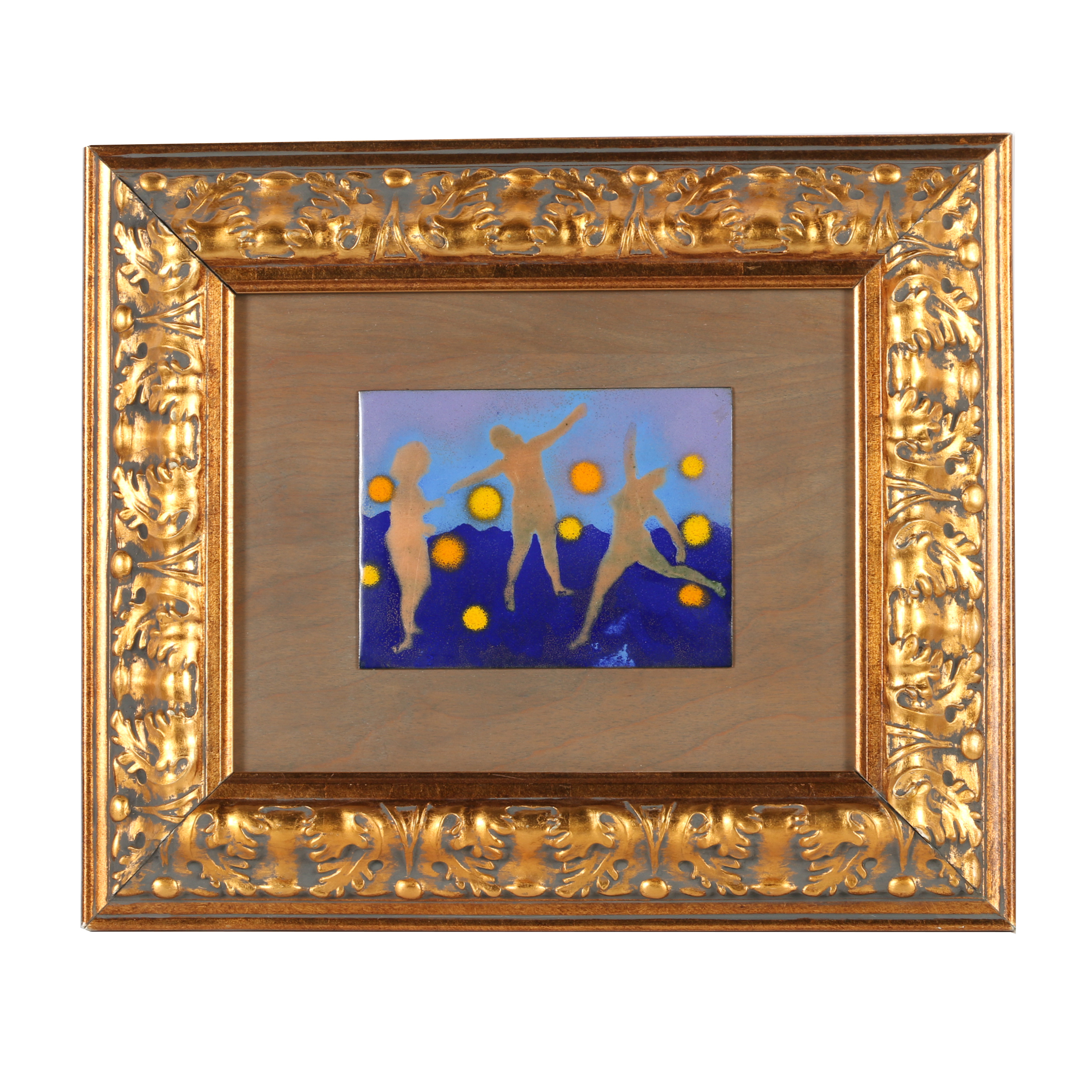 20th Century Enamel on Copper Plaque "Dancers"