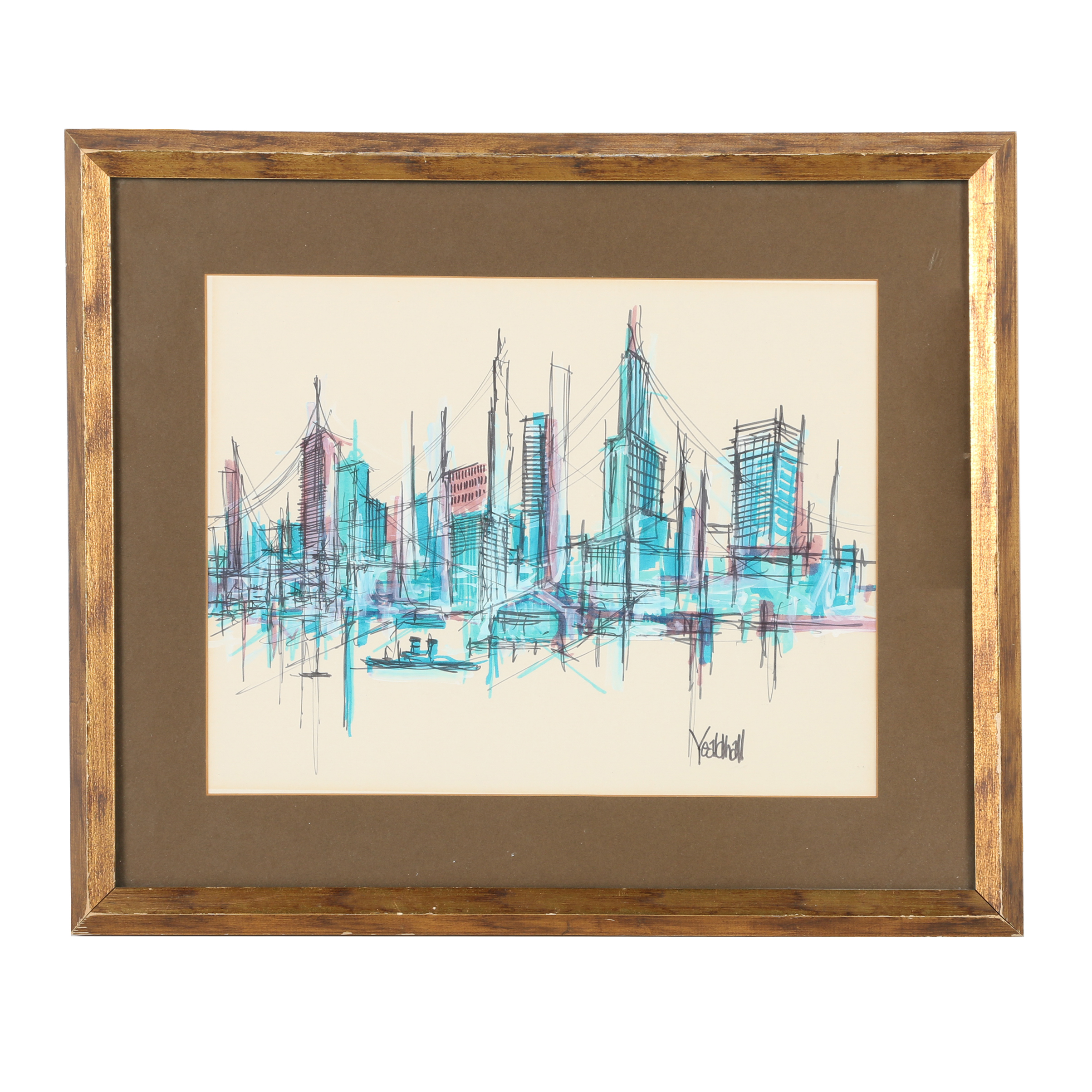 Bob Yealdhall Mixed Media Drawing of Skyline