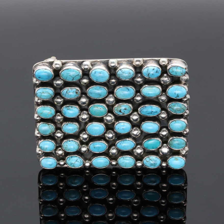 Cecil Atencio Navajo Diné Sterling Silver Turquoise Cluster Belt Buckle