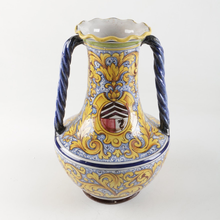 Italian Fäience Ceramic Handled Vase
