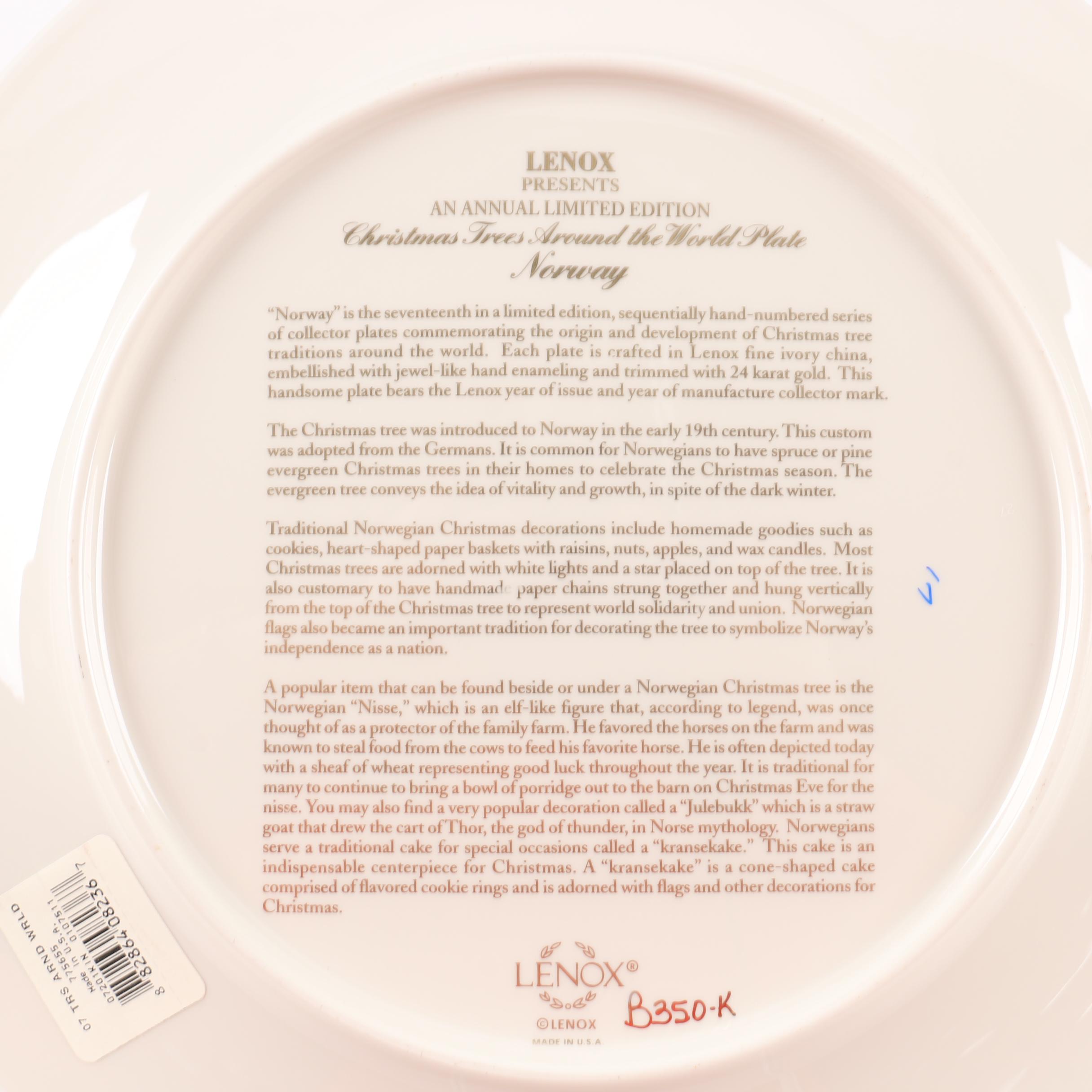 Limited Edition Lenox "Christmas Trees Around The World" Decorative Plates