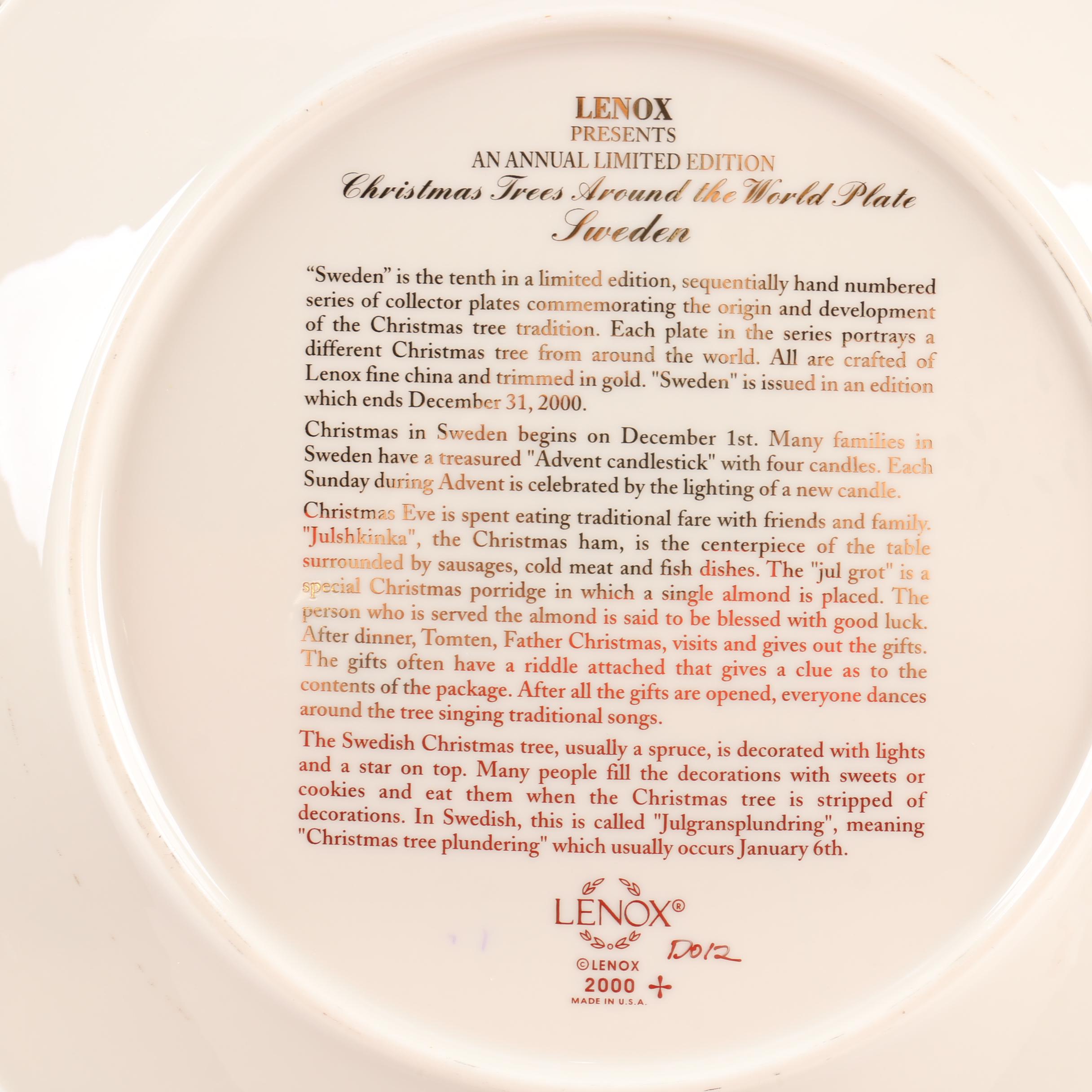 Limited Edition Lenox "Christmas Trees Around The World" Decorative Plates