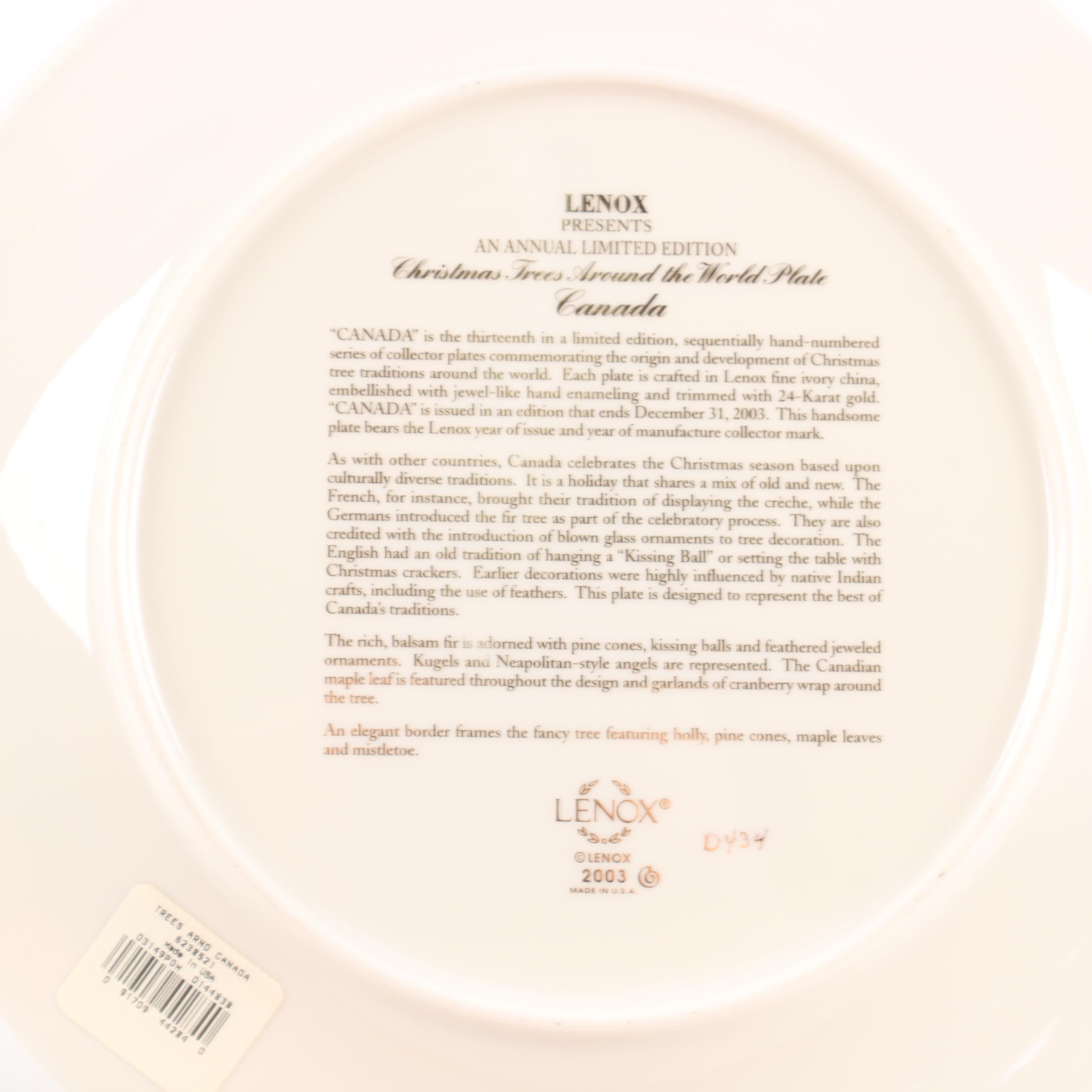 Limited Edition Lenox "Christmas Trees Around The World" Decorative Plates