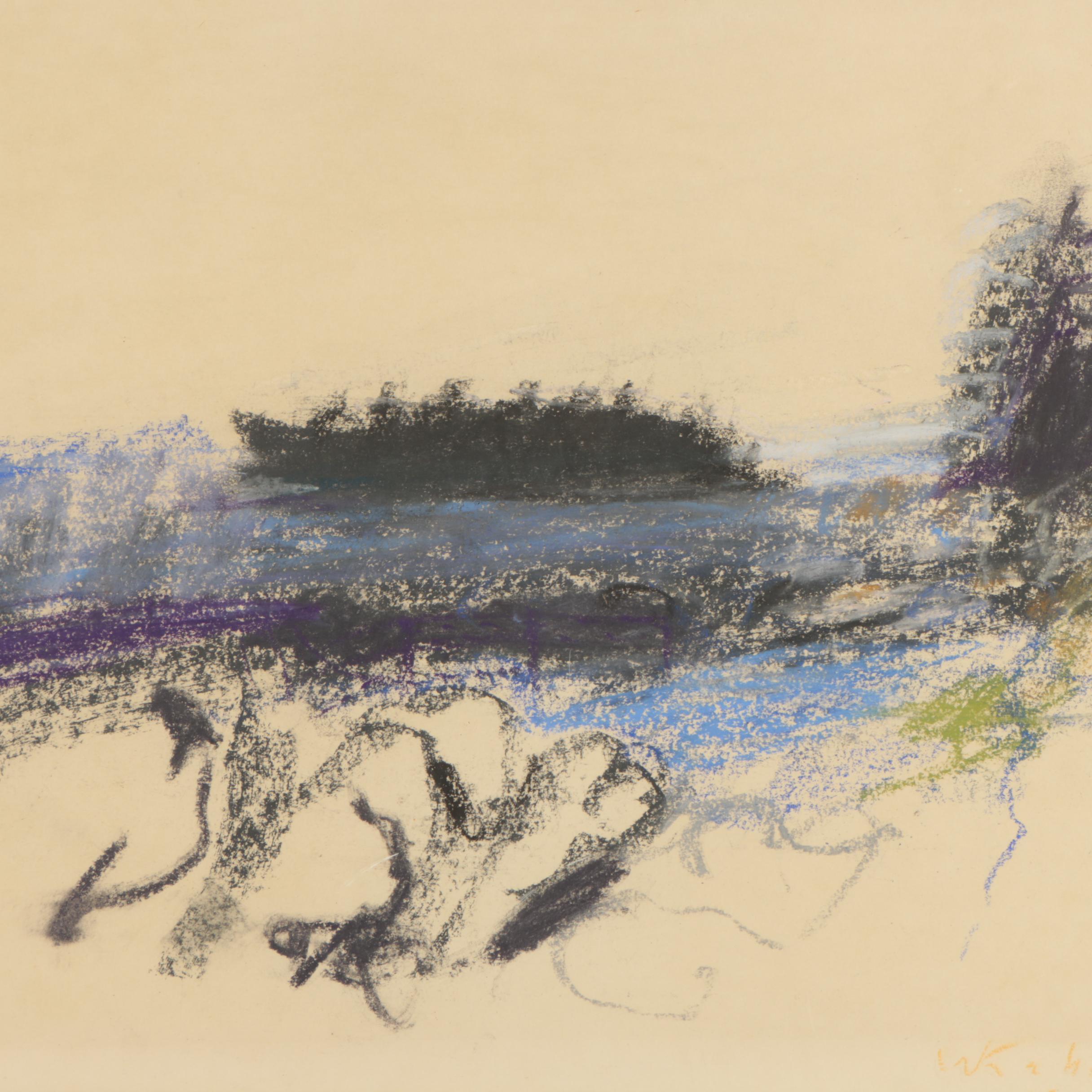 Wolf Kahn Pastel Drawing "Untitled (Browns in Vermont)"