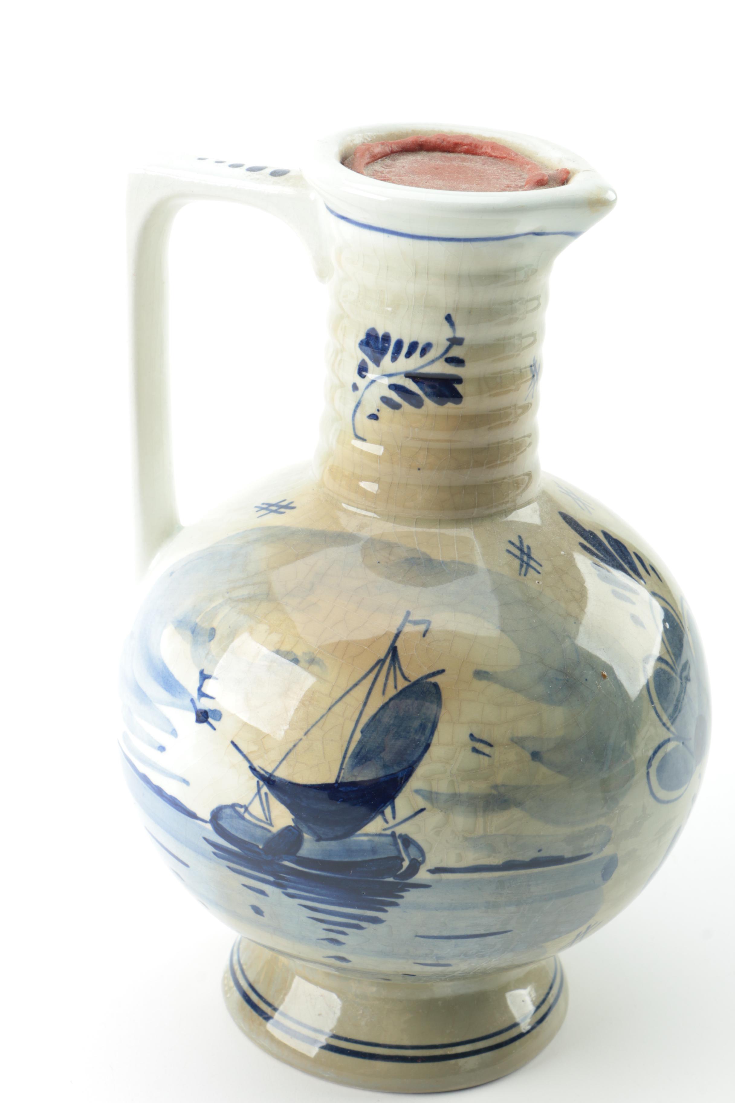 Delft Earthenware Jugs with Vintage Russian Collectible Plate