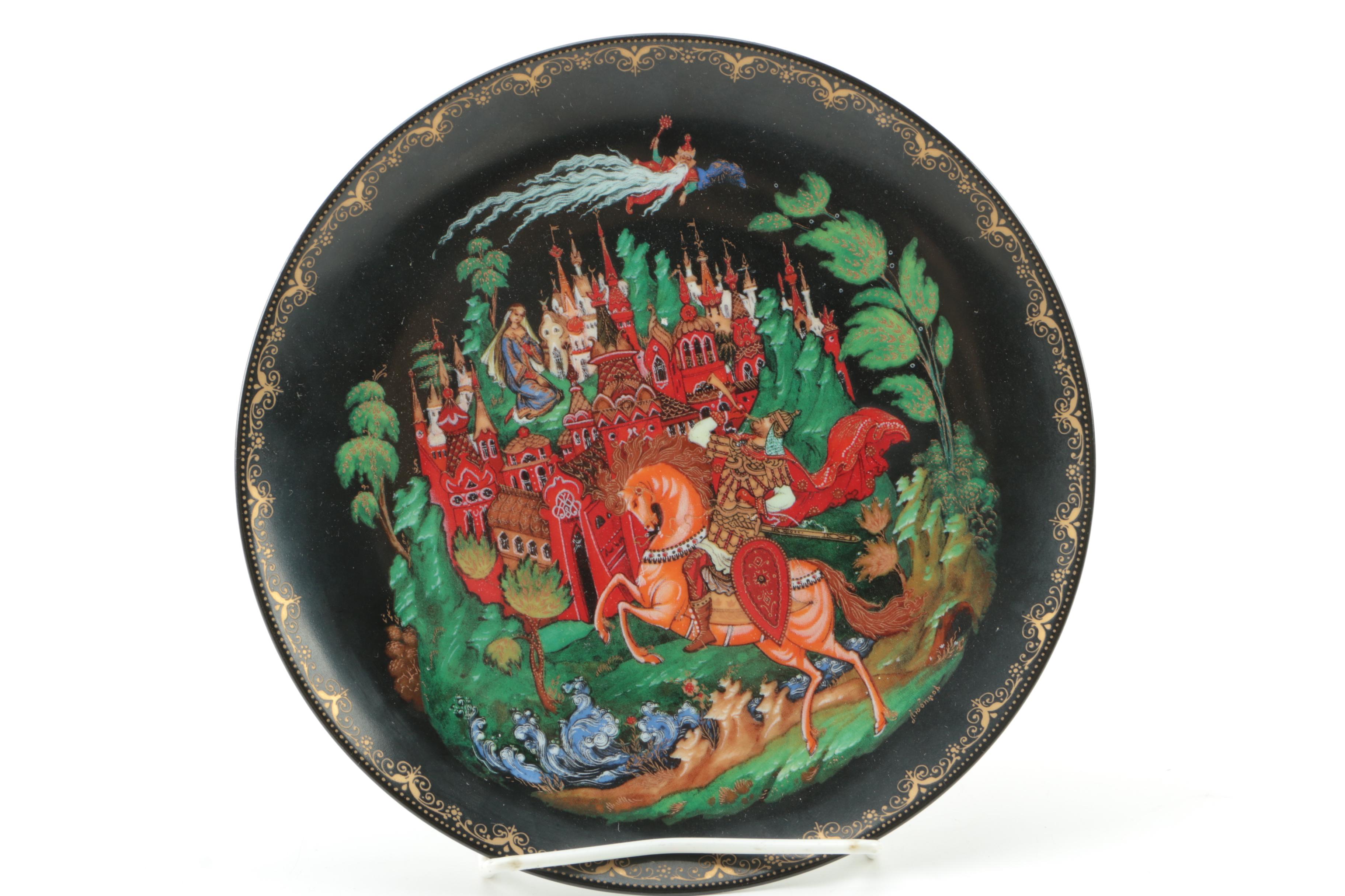 Delft Earthenware Jugs with Vintage Russian Collectible Plate