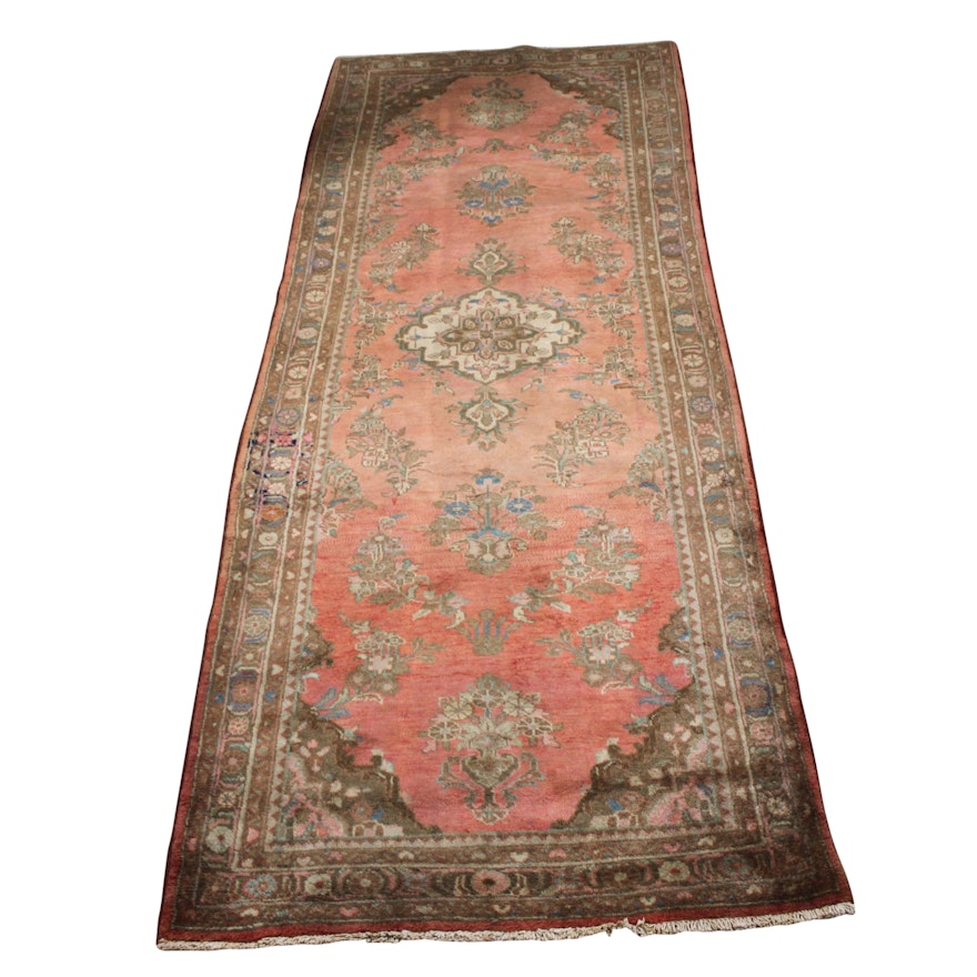 Vintage Hand-Knotted Persian Malayer Wool Carpet Runner