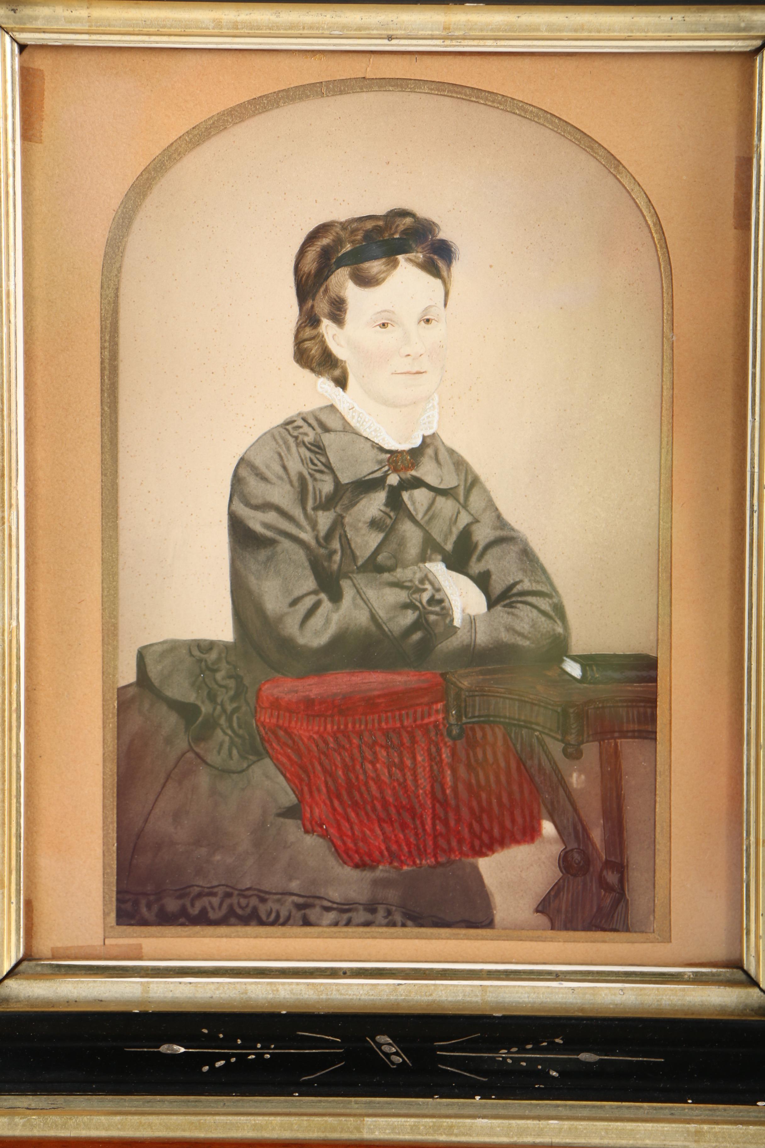 Antique Hand-Colored Crayon Portrait