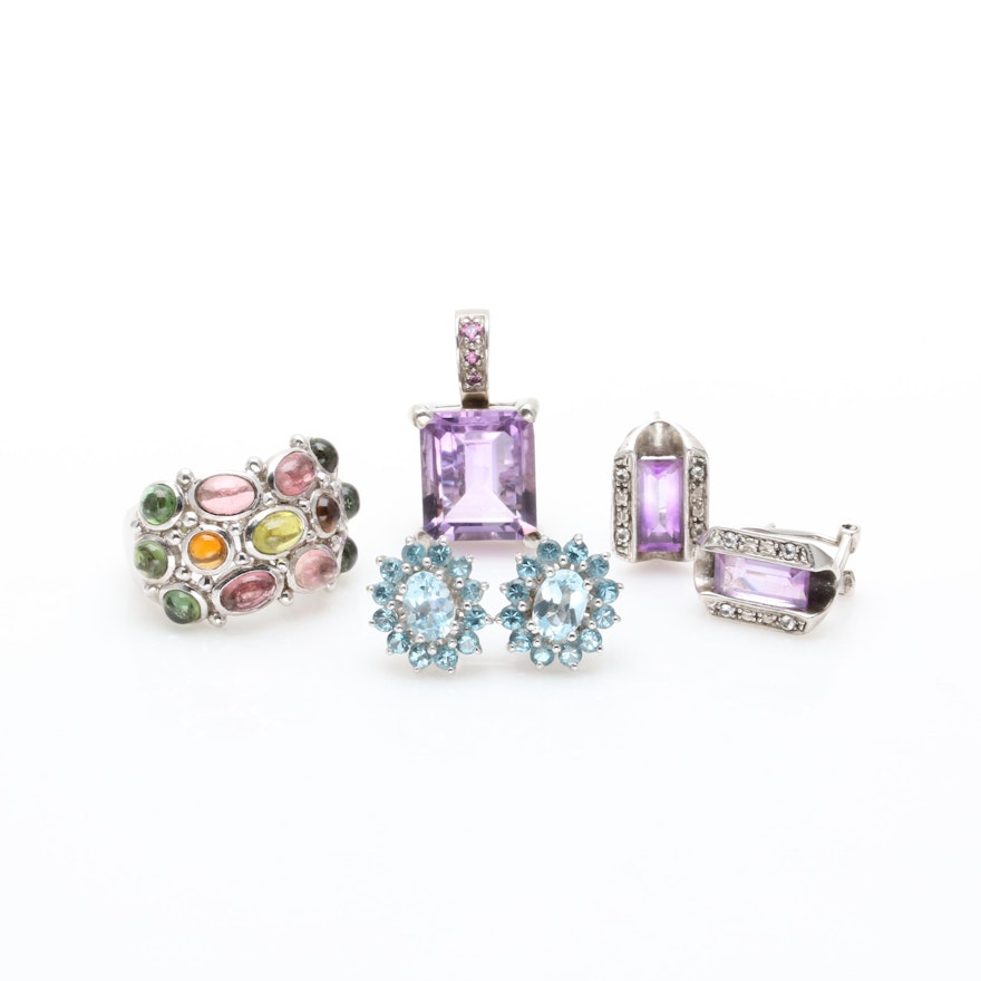 Sterling Silver Amethyst, Topaz, and Citrine Jewelry Selection