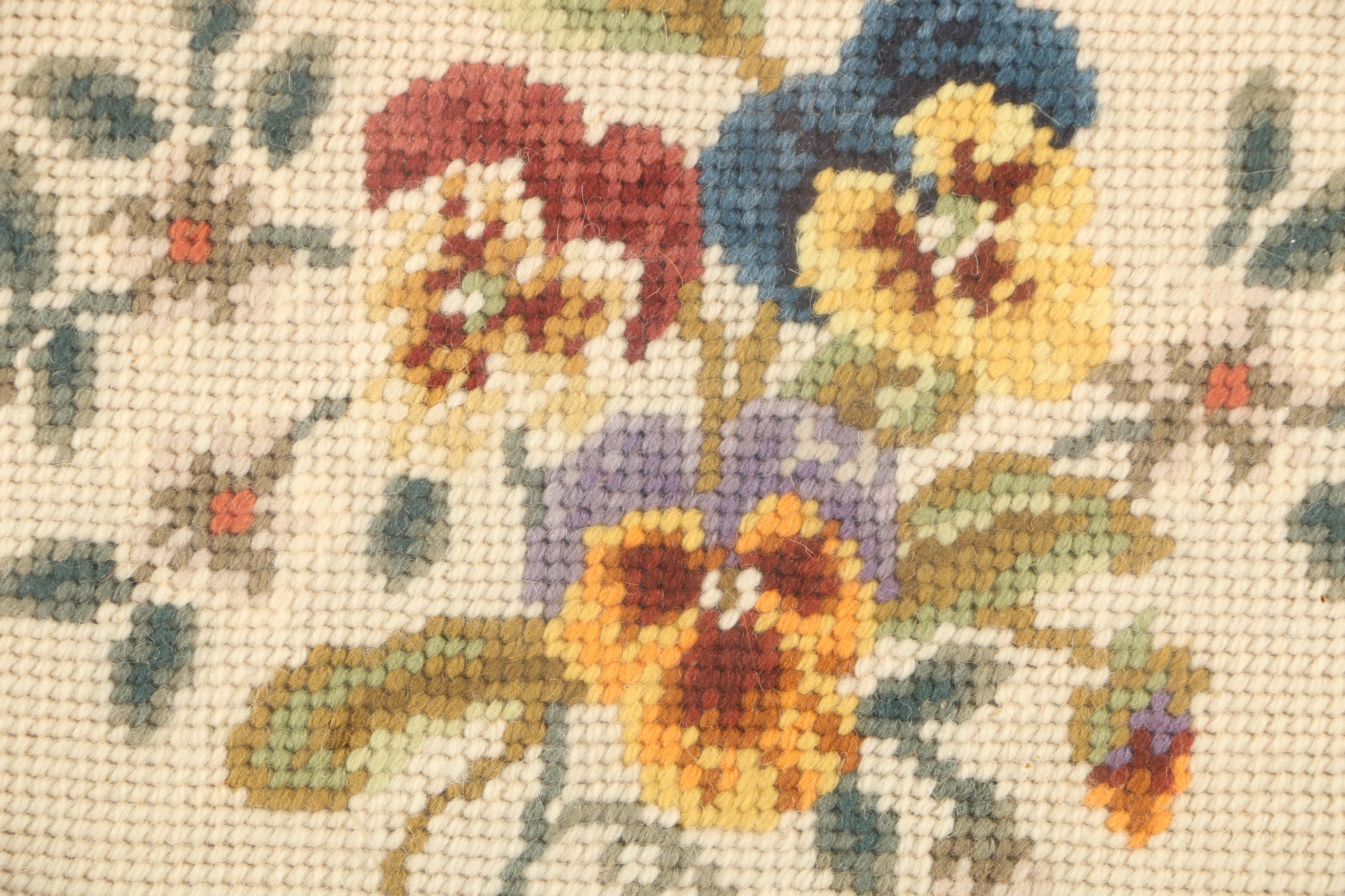 Needlepoint Embroidery of Pansies