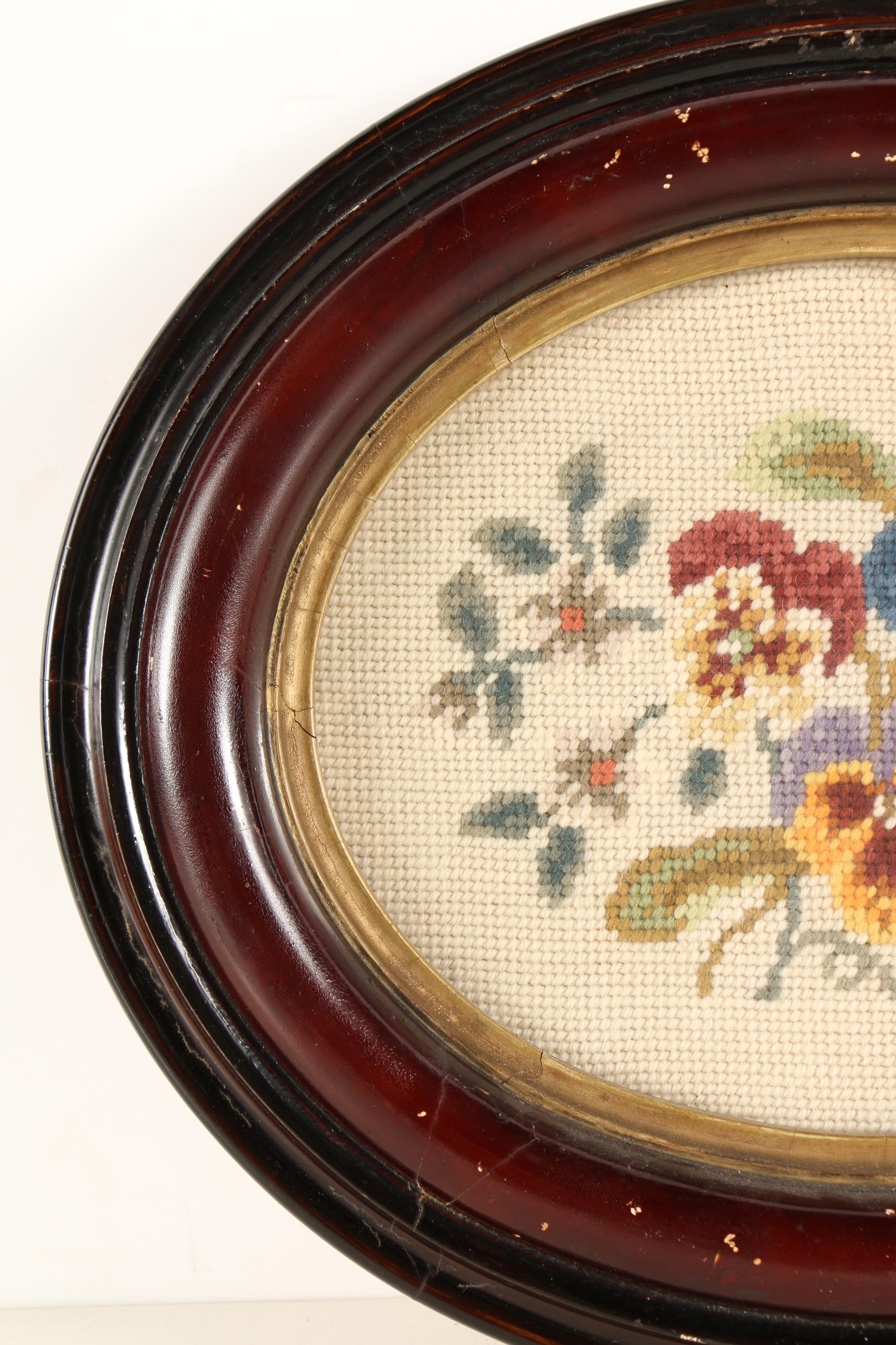 Needlepoint Embroidery of Pansies