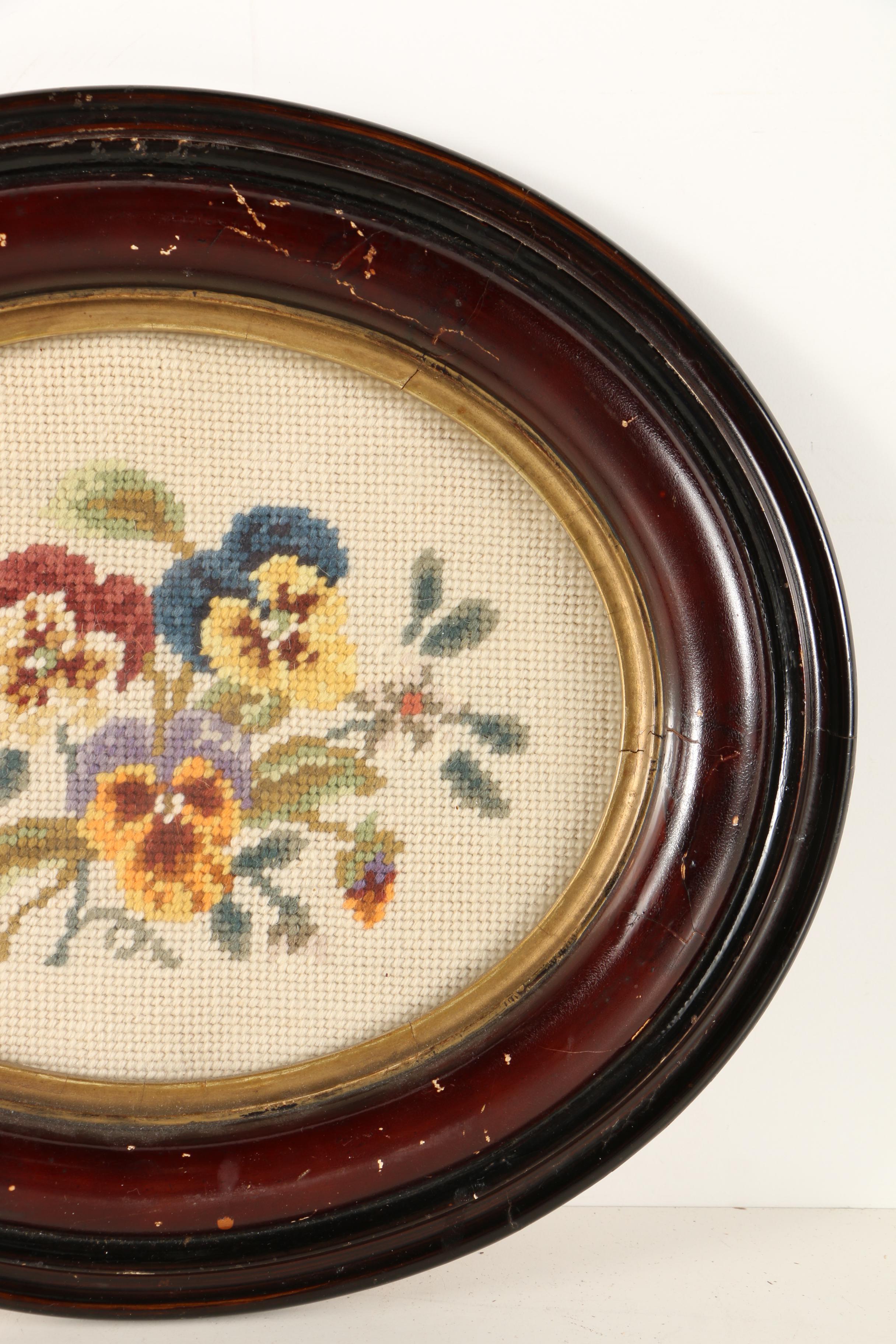 Needlepoint Embroidery of Pansies