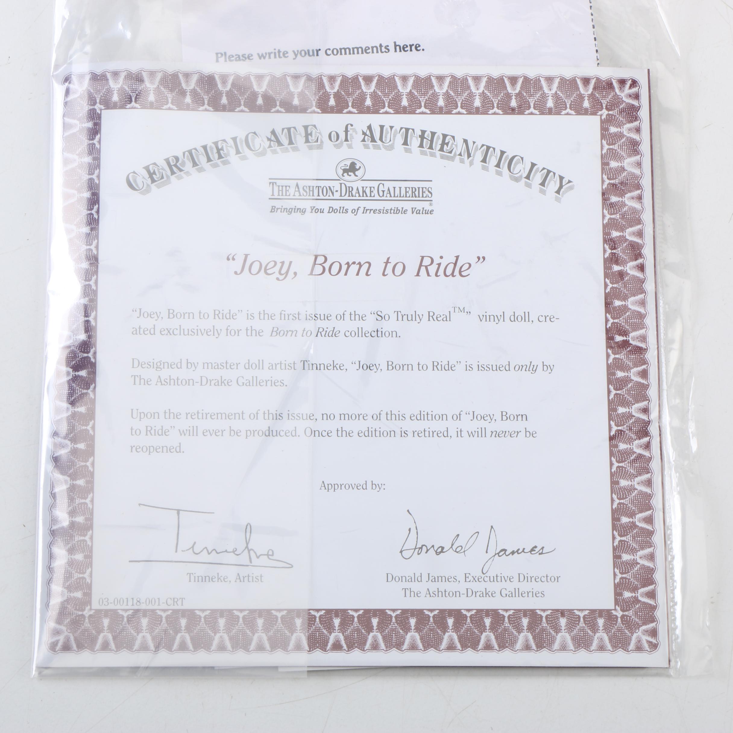 Ashton Drake "Joey, Born to Ride" Baby Doll by Tinneke