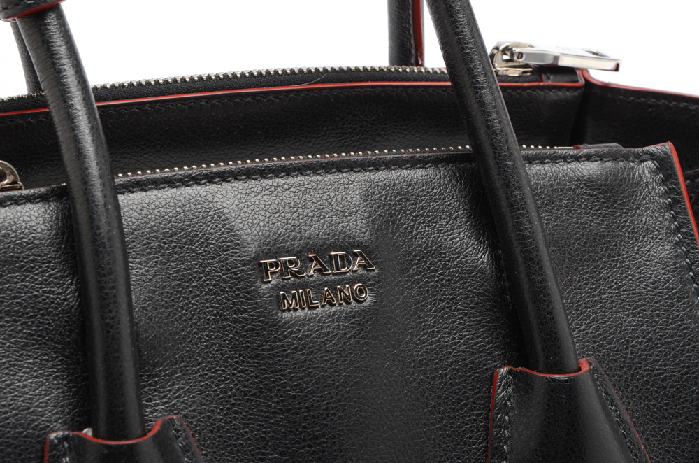 Prada Glace Twin Pocket Black Leather Handbag