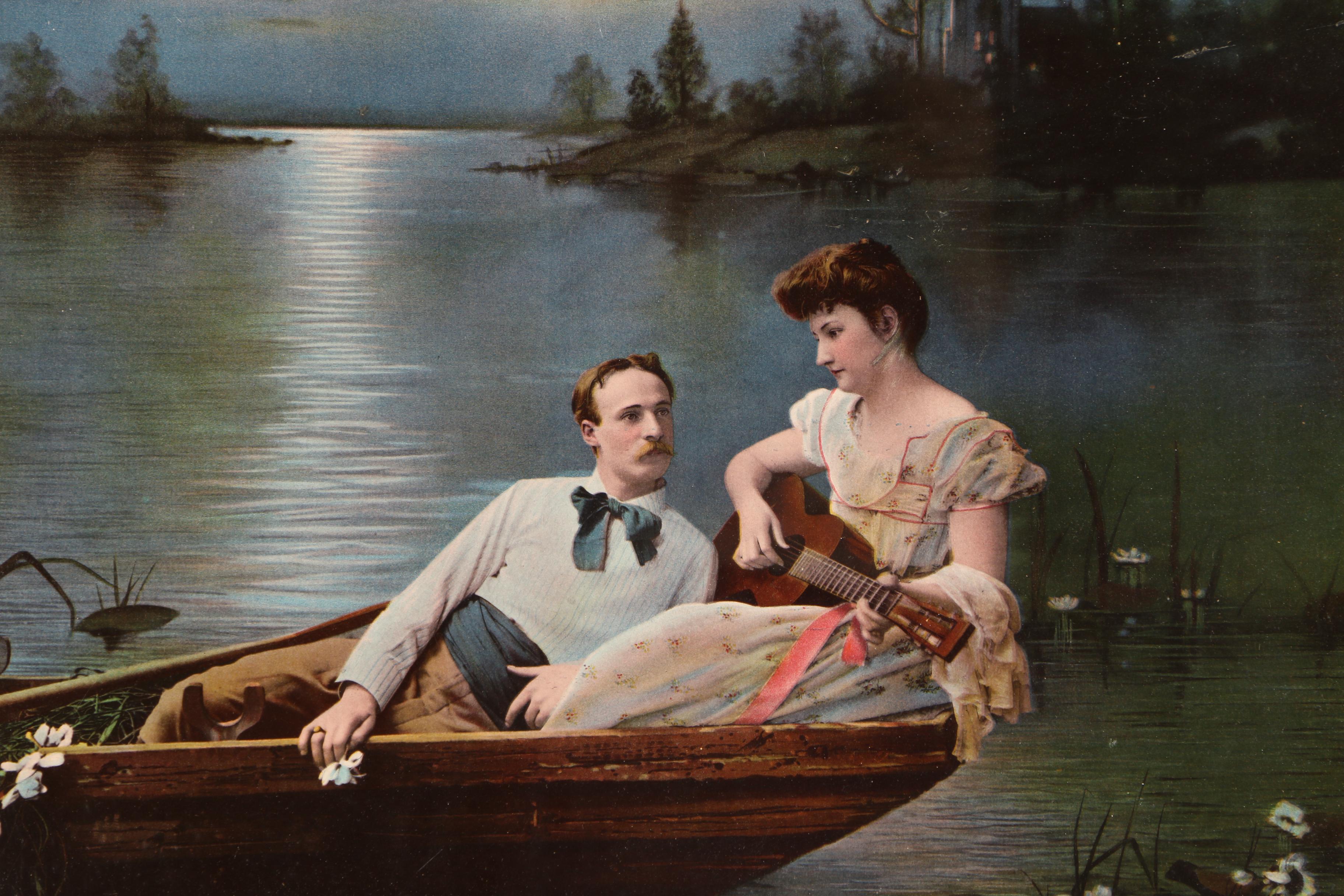 The Ullman MFG Co. 1902 Color Halftone of a Man and Woman in a Rowboat