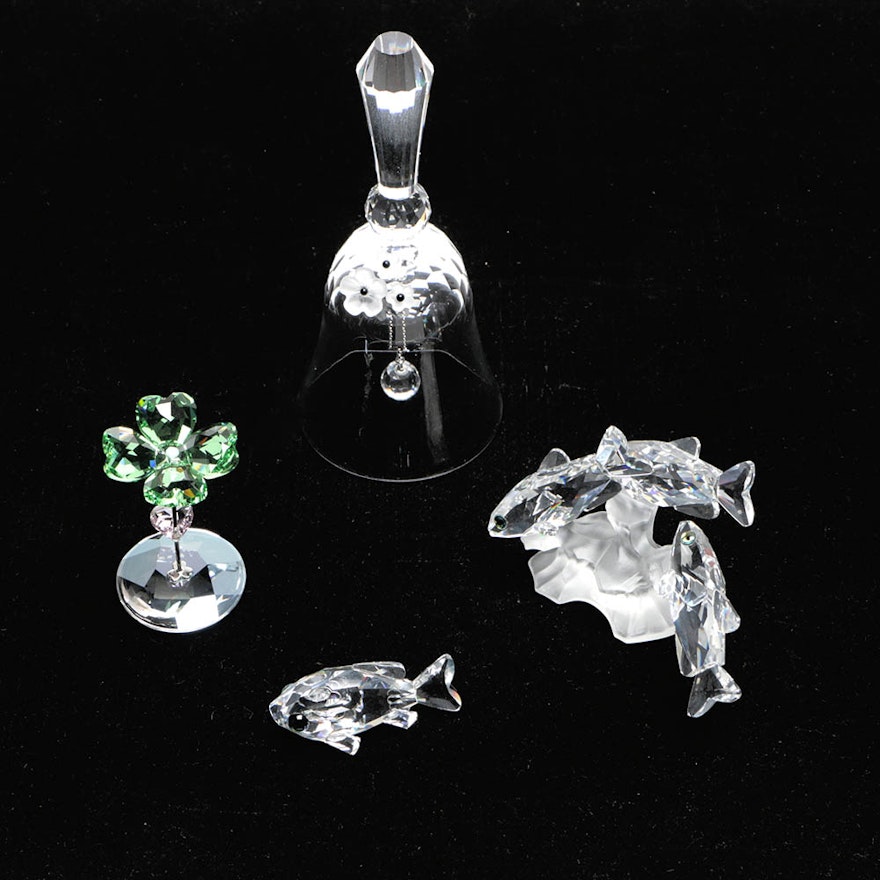 Swarovski Crystal Fish and Flower Figurines with Bell