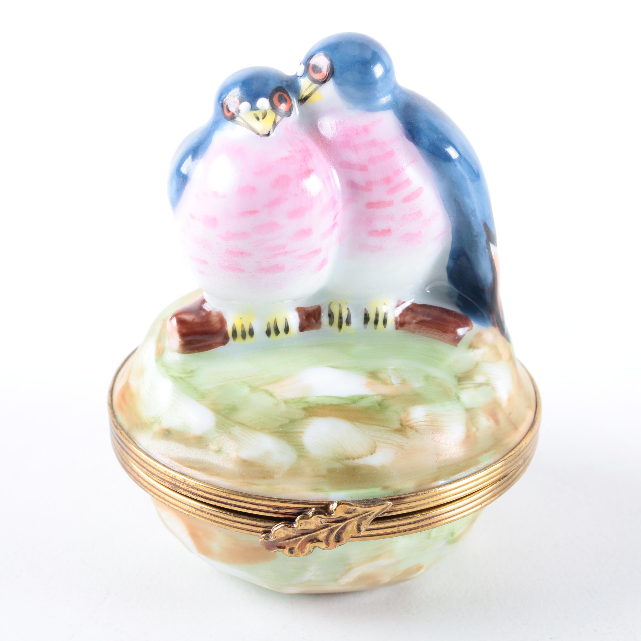 Limoges Hand-Painted Porcelain Birds Trinket Box