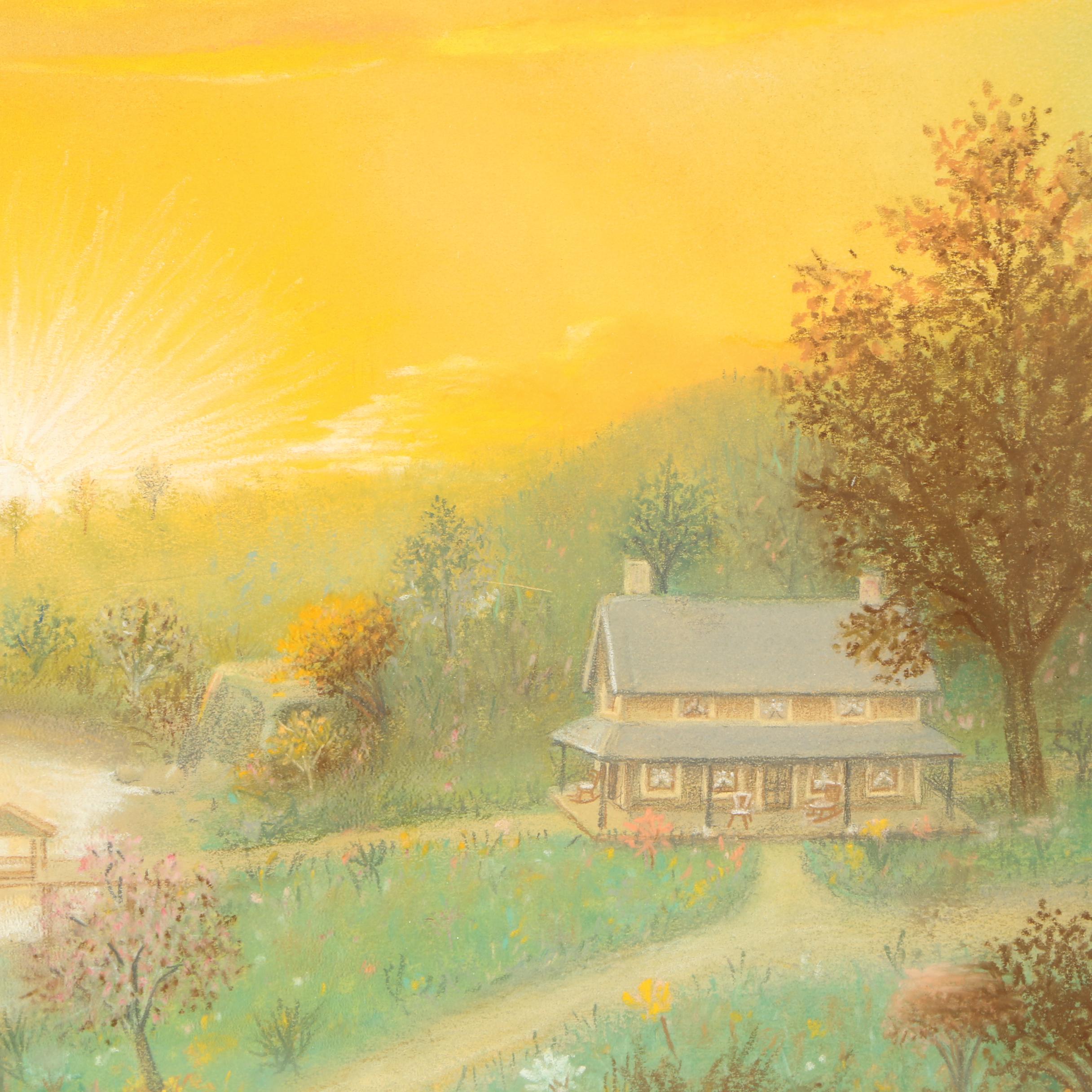 Pastel Drawing of Quaint Country Landscape