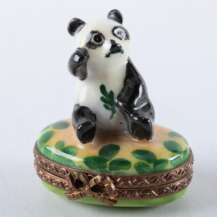 Limoges Hand-Painted Porcelain Panda Trinket Box