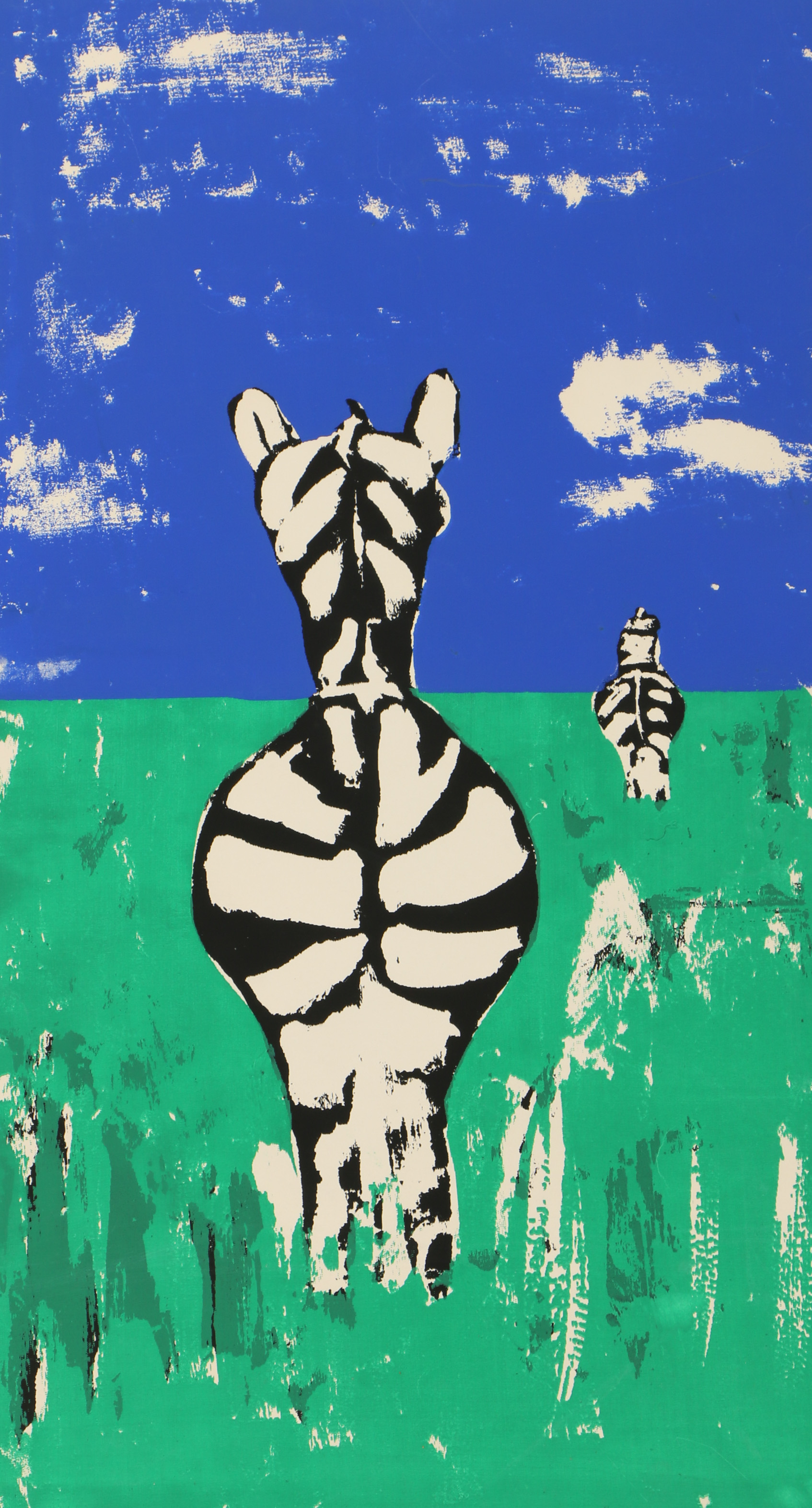 Late 20th Century Serigraph of Zebras in Field "New Look"