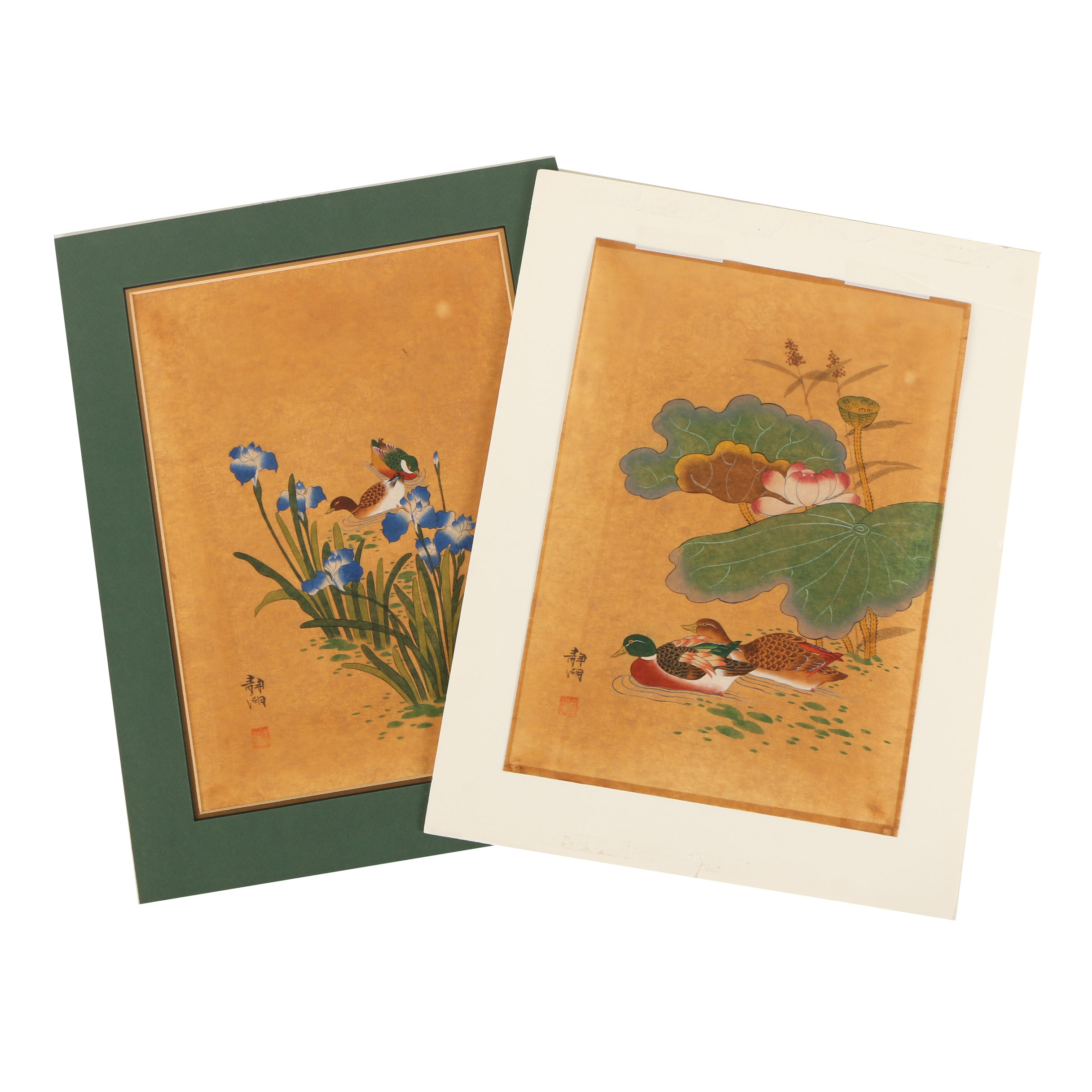 East Asian Watercolor and Gouache Paintings with Bird and Floral Motif