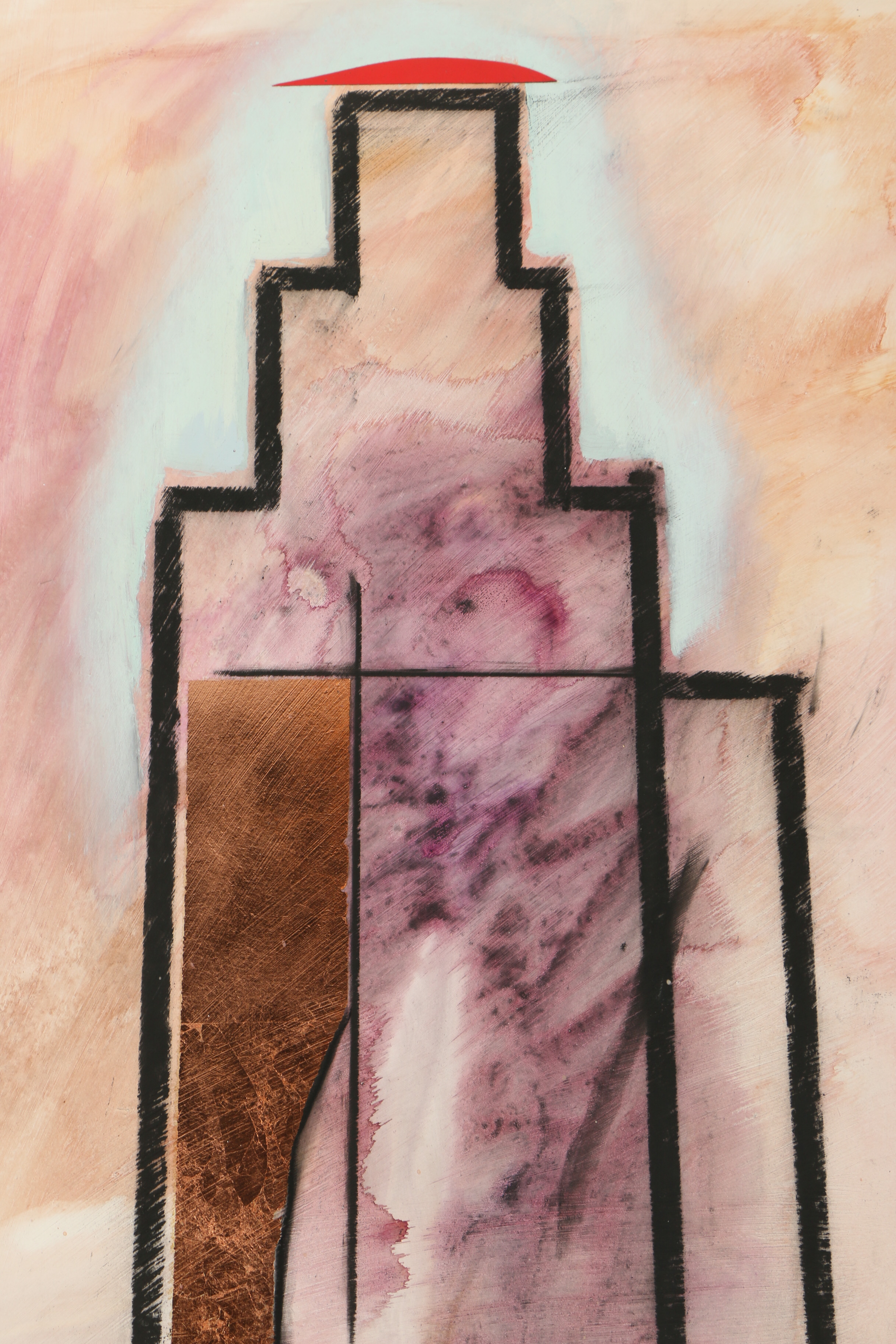 Abstract Oil Painting with Copper-tone Foil