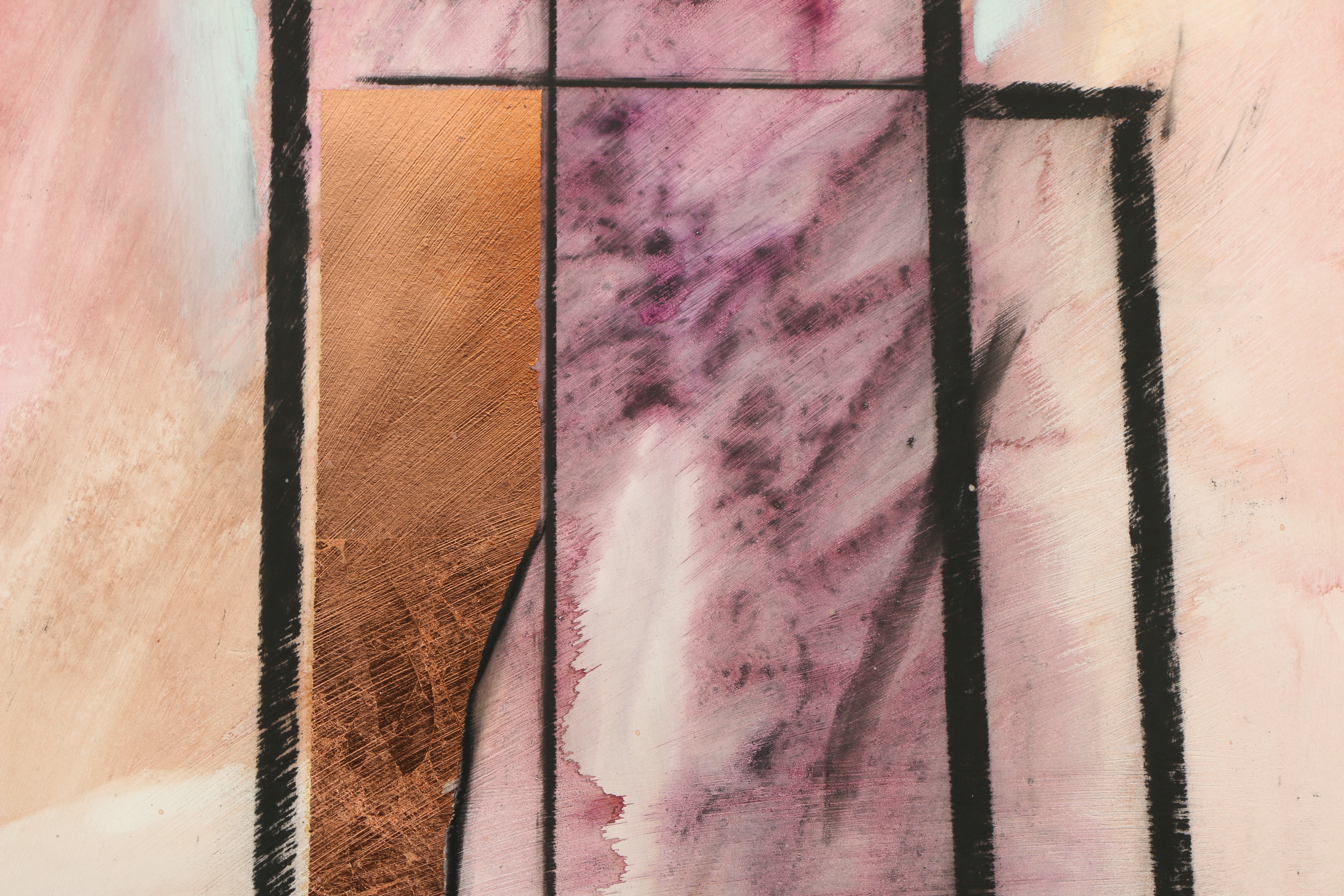 Abstract Oil Painting with Copper-tone Foil