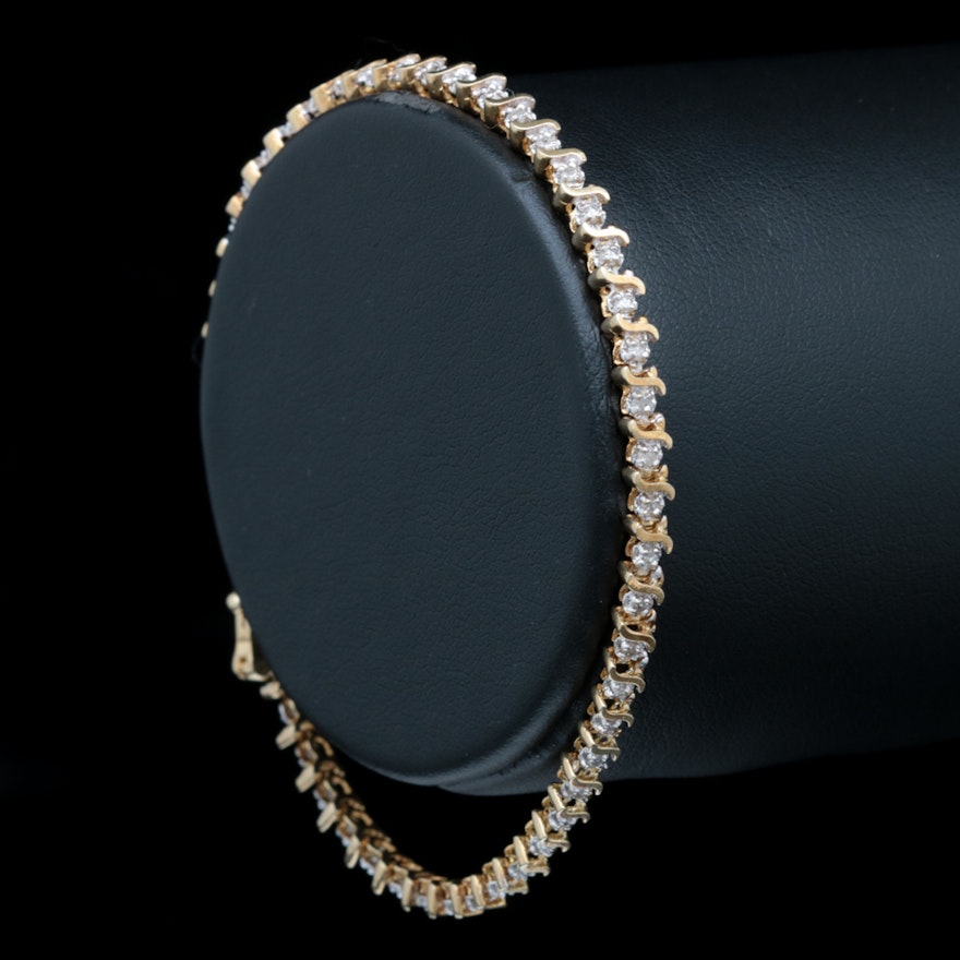 10K Yellow Gold and Diamond Tennis Bracelet