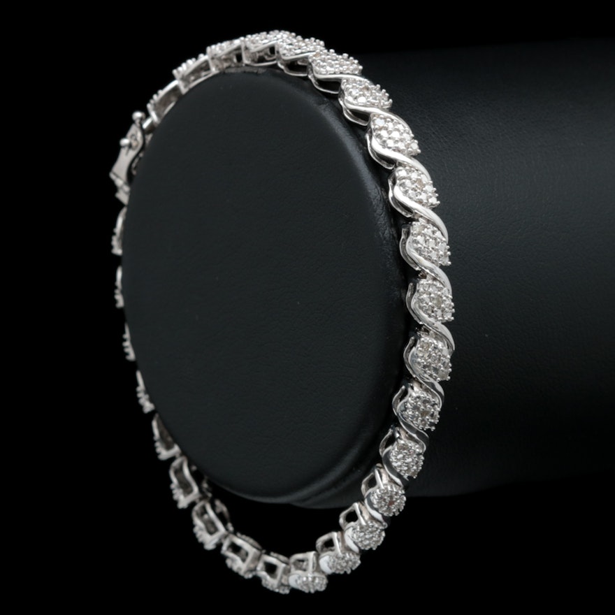 Sterling Silver and Diamond Bracelet