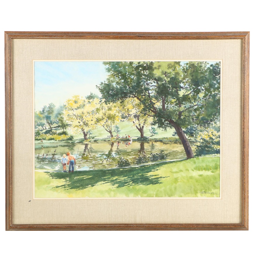 Phil Austin Gouache and Watercolor Painting "Summer Day in Roosevelt Park"