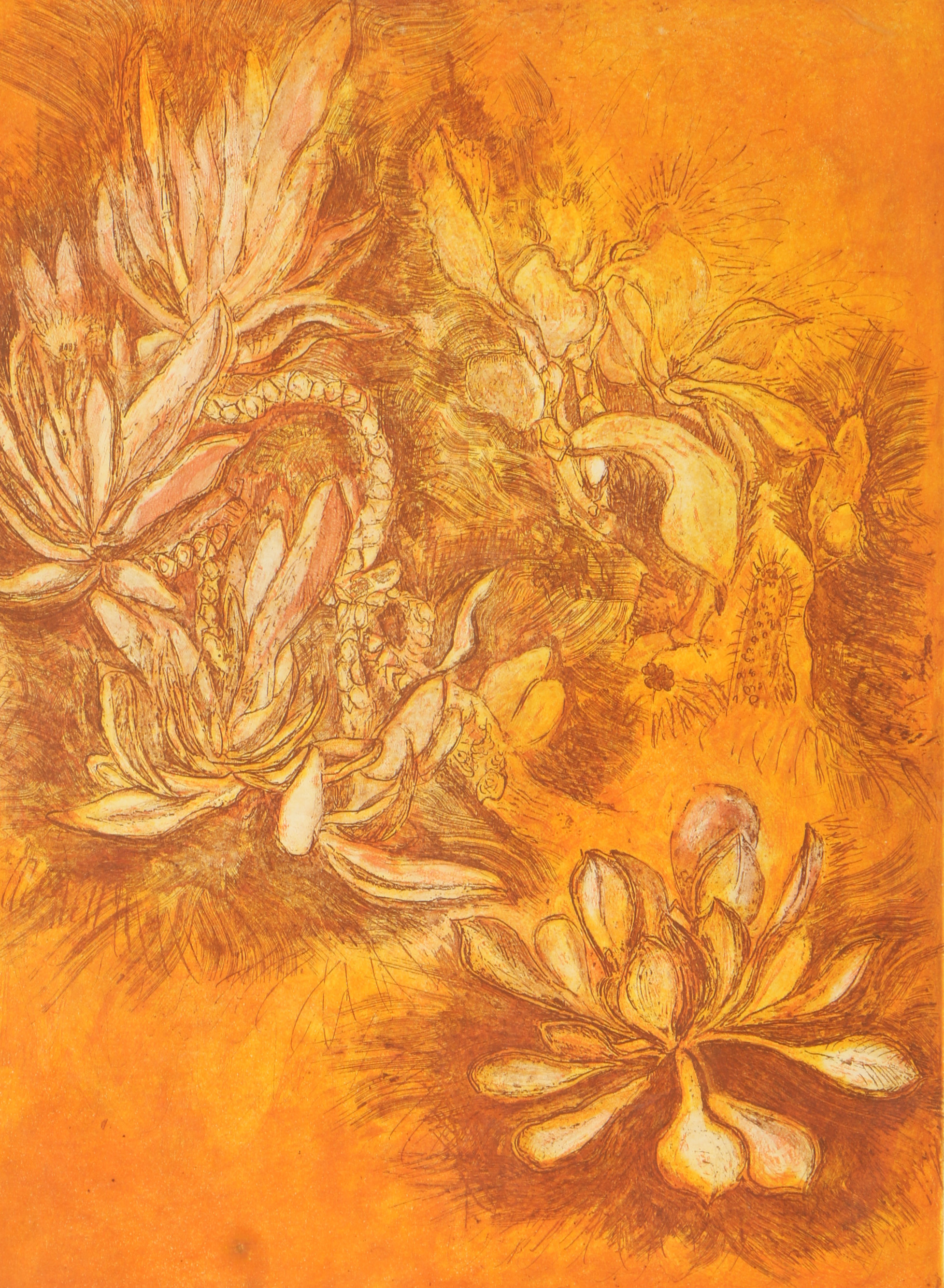 Peri Fleischman Etching with Aquatint "Desert Plants"